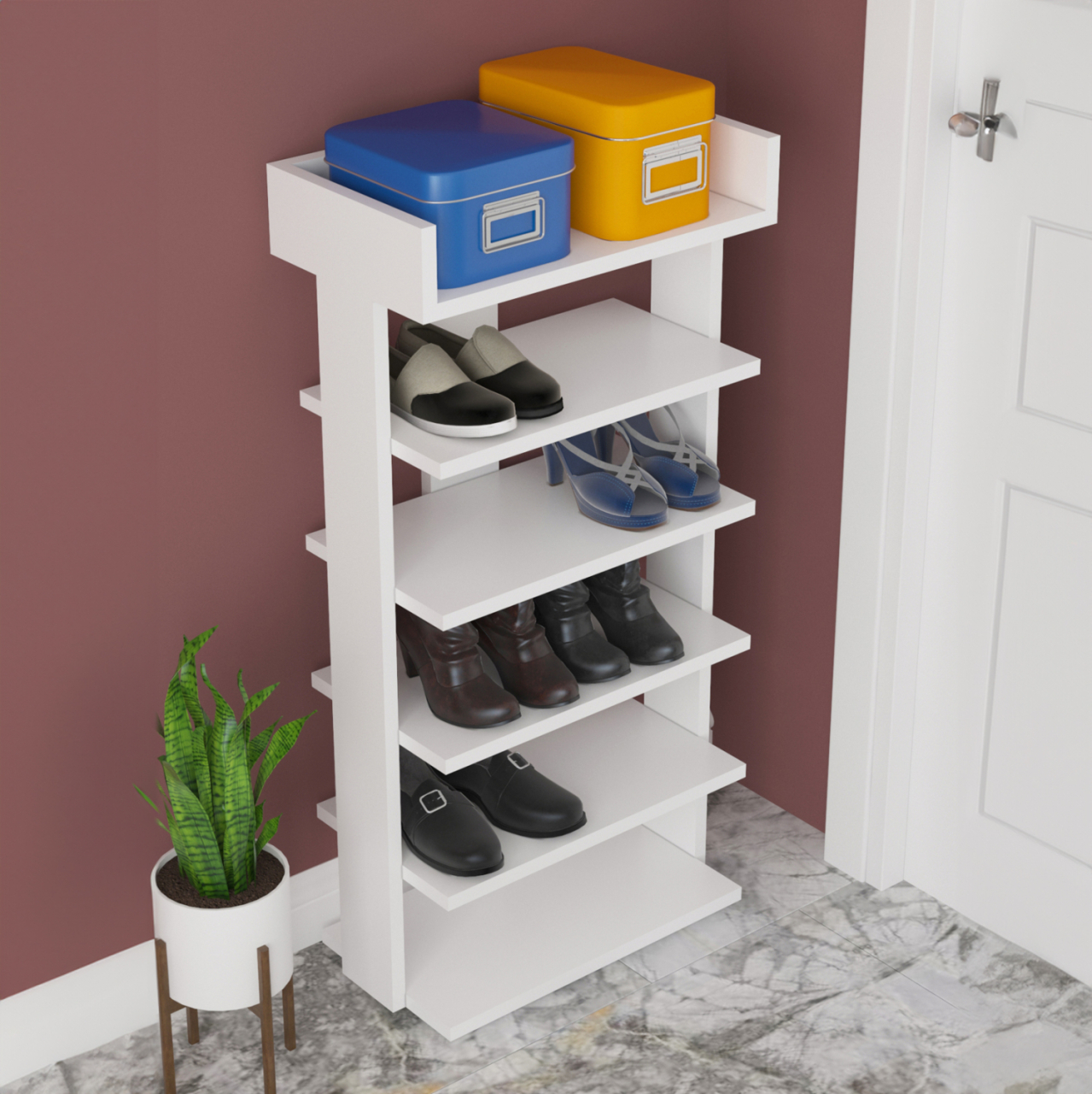 SHOE RACK RIBBER HM18191.01 MELAMINE IN WHITE COLOR 73x30x142Hcm. [3]
