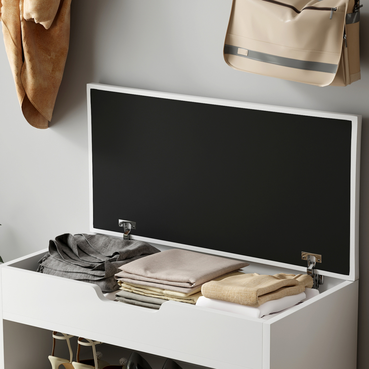 SHOE RACK WITH SEAT ROMIR HM2477.03 MELAMINE IN WHITE-WHITE PU SEAT 60x30x44Hcm. [6]