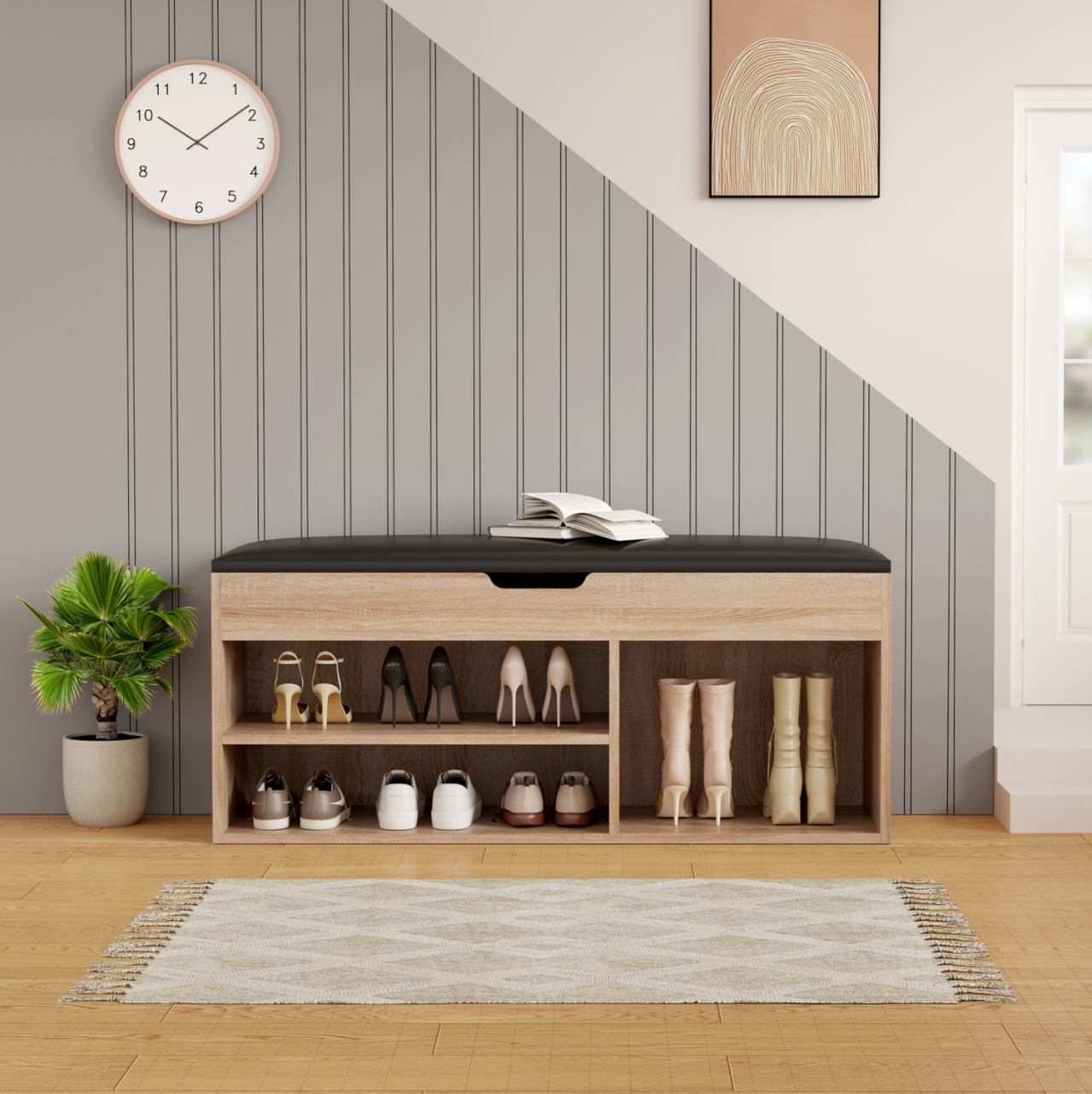 SHOE RACK WITH SEAT ROMIR HM2478.01 MELAMINE IN SONAMA-BROWN SEAT 100x30x44Hcm. [5]