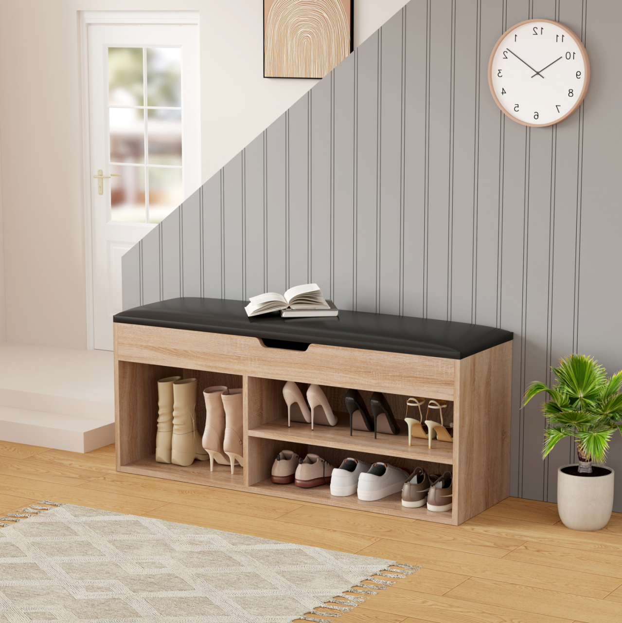 SHOE RACK WITH SEAT ROMIR HM2478.01 MELAMINE IN SONAMA-BROWN SEAT 100x30x44Hcm. [3]