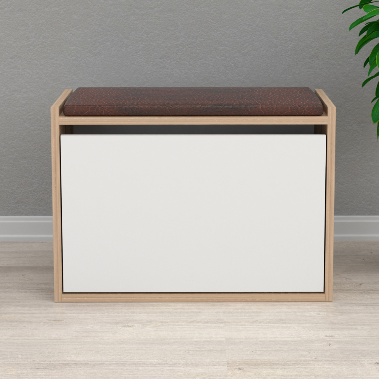 SHOE RACK WITH SEAT VIDAL HM18190.01 MELAMINE IN SONAMA-WHITE 60x30x45Hcm. [5]