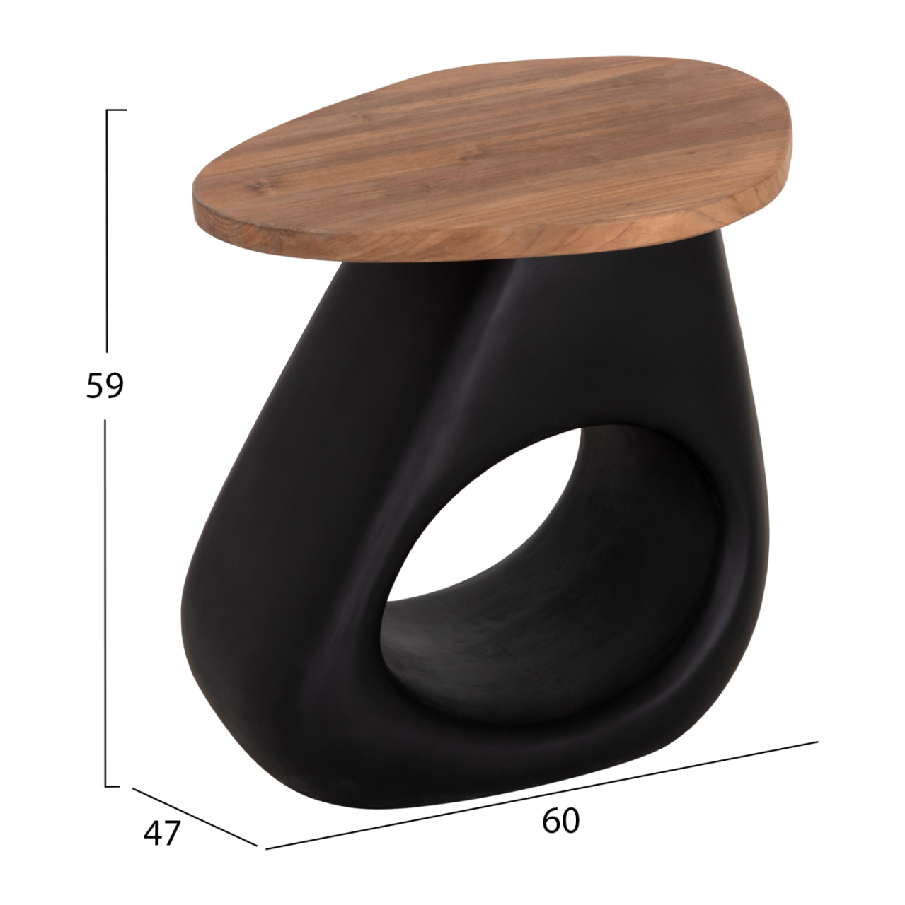 SIDE TABLE AIDA HM4692.01 FIBER CEMENT IN BLACK--TEAK WOOD TOP 47x60x59Hcm. [2]