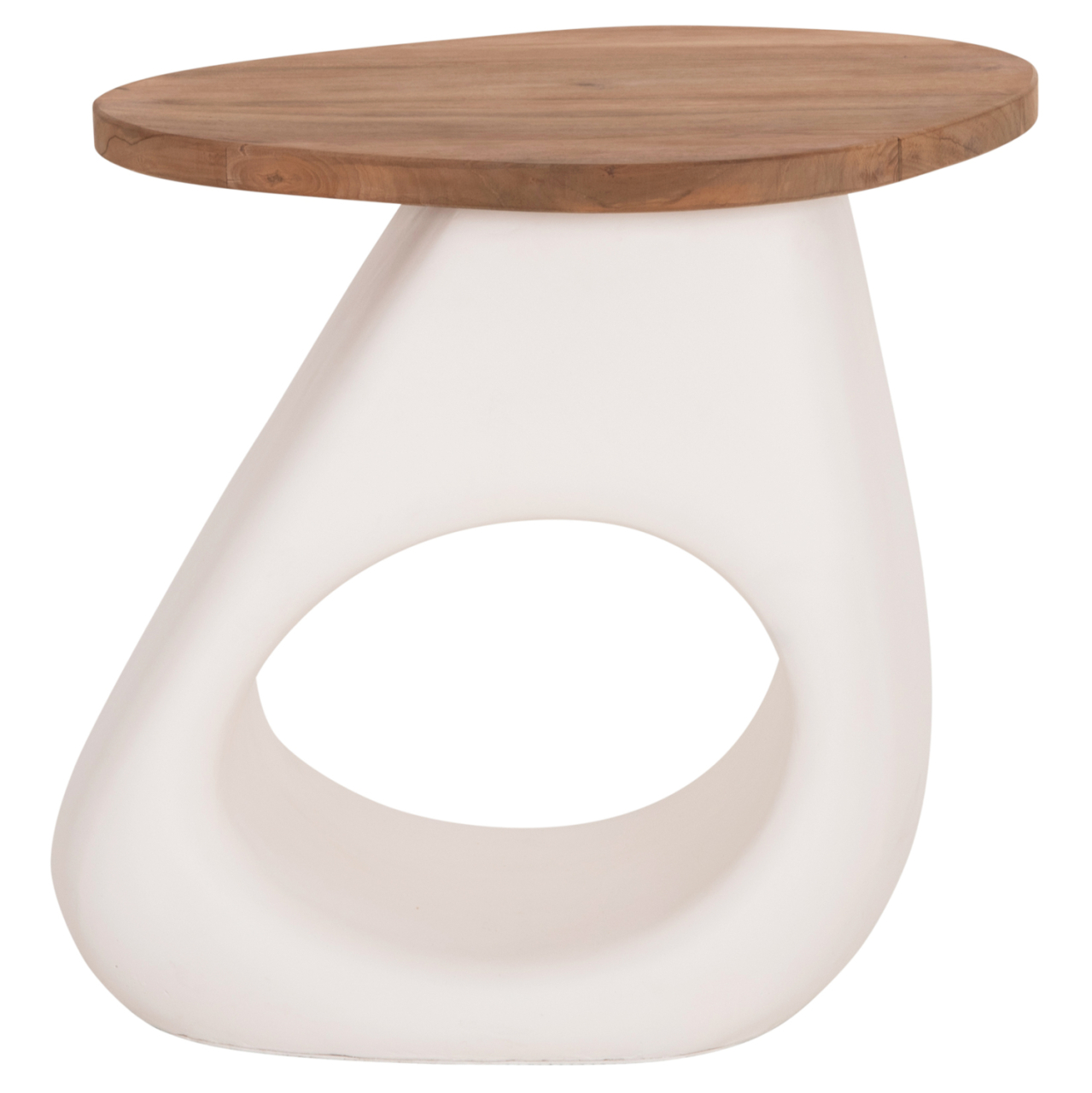 SIDE TABLE AIDA HM4692.02 FIBER CEMENT IN WHITE--TEAK WOOD TOP 47x60x59Hcm. [3]
