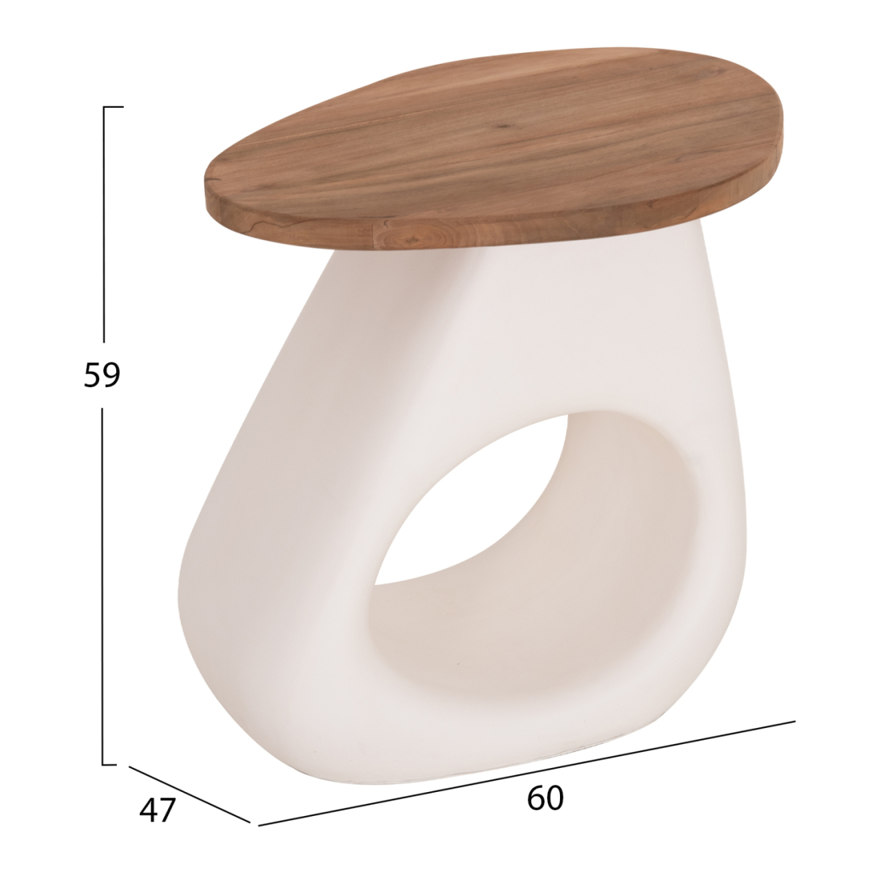 SIDE TABLE AIDA HM4692.02 FIBER CEMENT IN WHITE--TEAK WOOD TOP 47x60x59Hcm. [2]