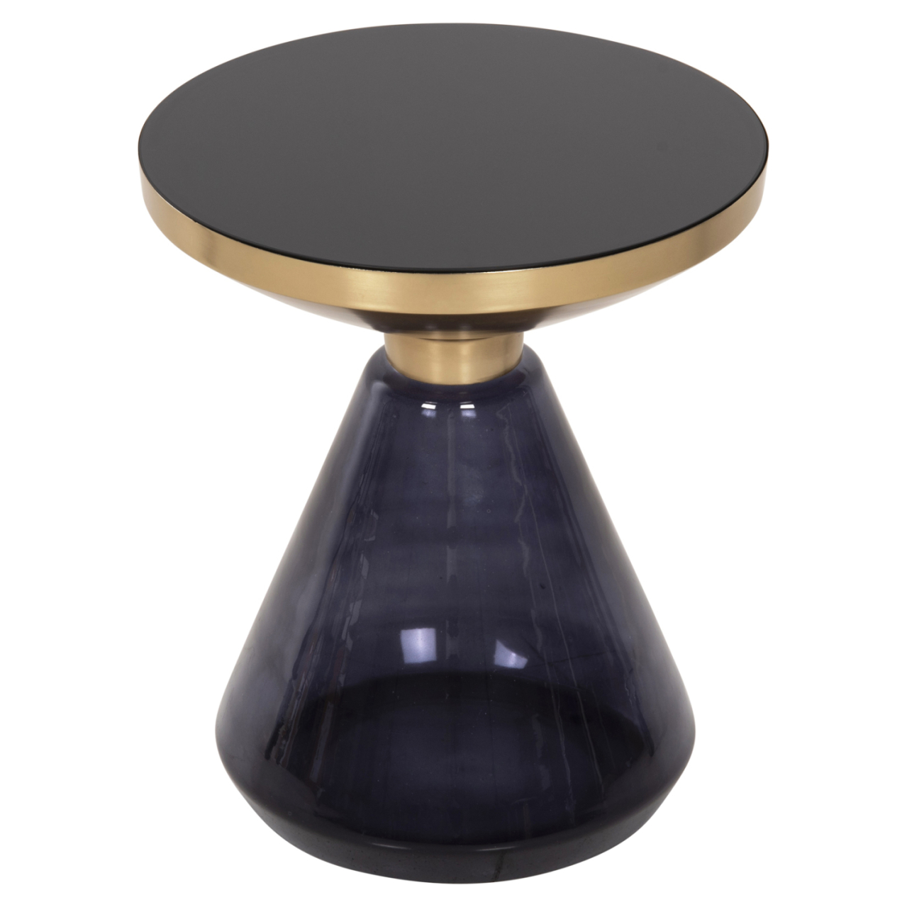 SIDE TABLE DEMMY HM9727 BLACK GLASS TOP and PURPLE GLASS BASE-METAL IN GOLD "NECK" Φ41x48Hcm. [3]