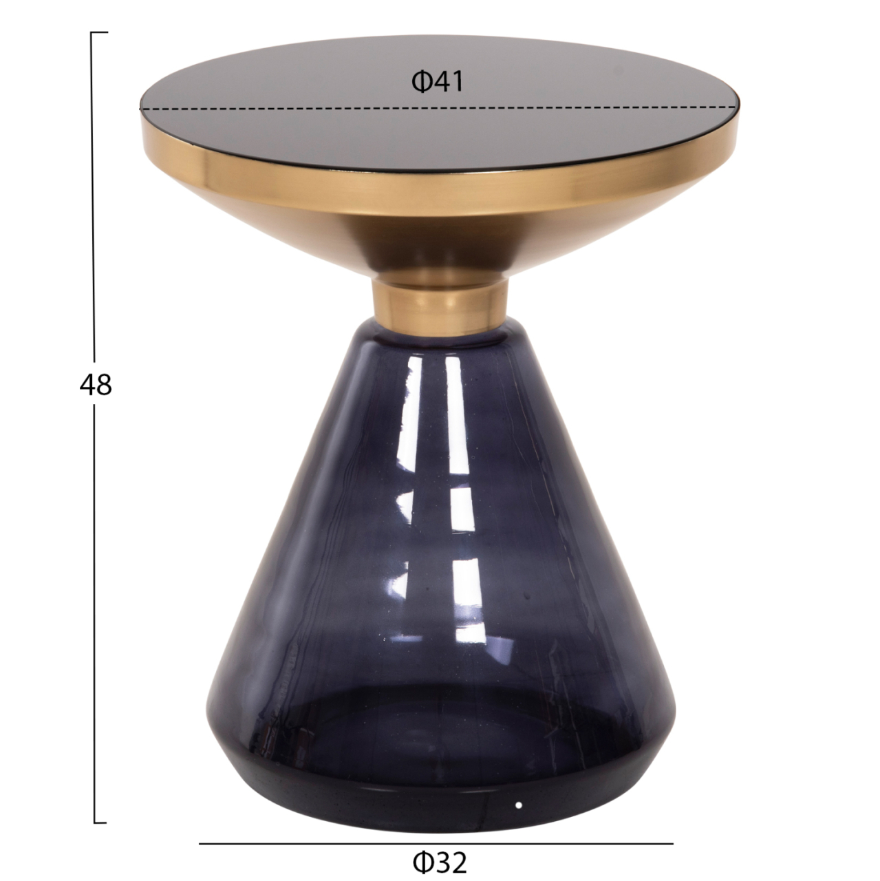 SIDE TABLE DEMMY HM9727 BLACK GLASS TOP and PURPLE GLASS BASE-METAL IN GOLD "NECK" Φ41x48Hcm. [2]