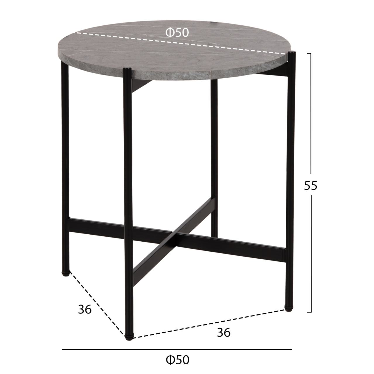 SIDE TABLE HM9589.02 MDF GREY MARBLE-BLACK METAL BASE Φ50x55Hcm. [2]