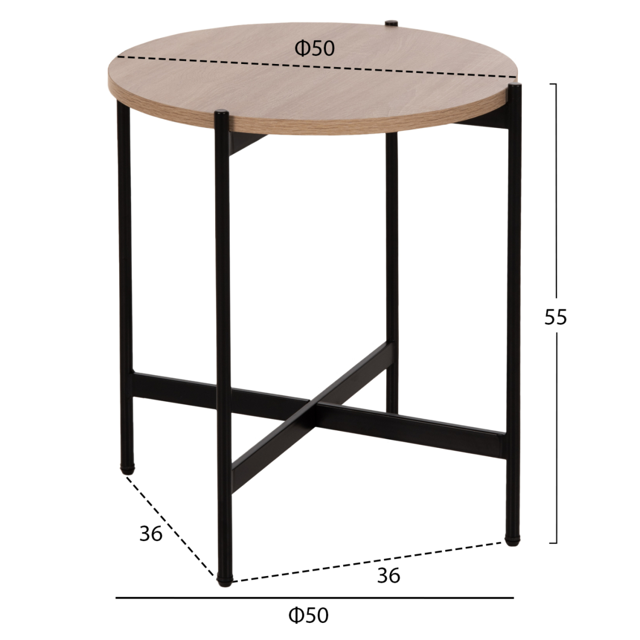 SIDE TABLE HM9589.03 MDF SONOMA-BLACK METAL BASE Φ50x55Hcm. [2]