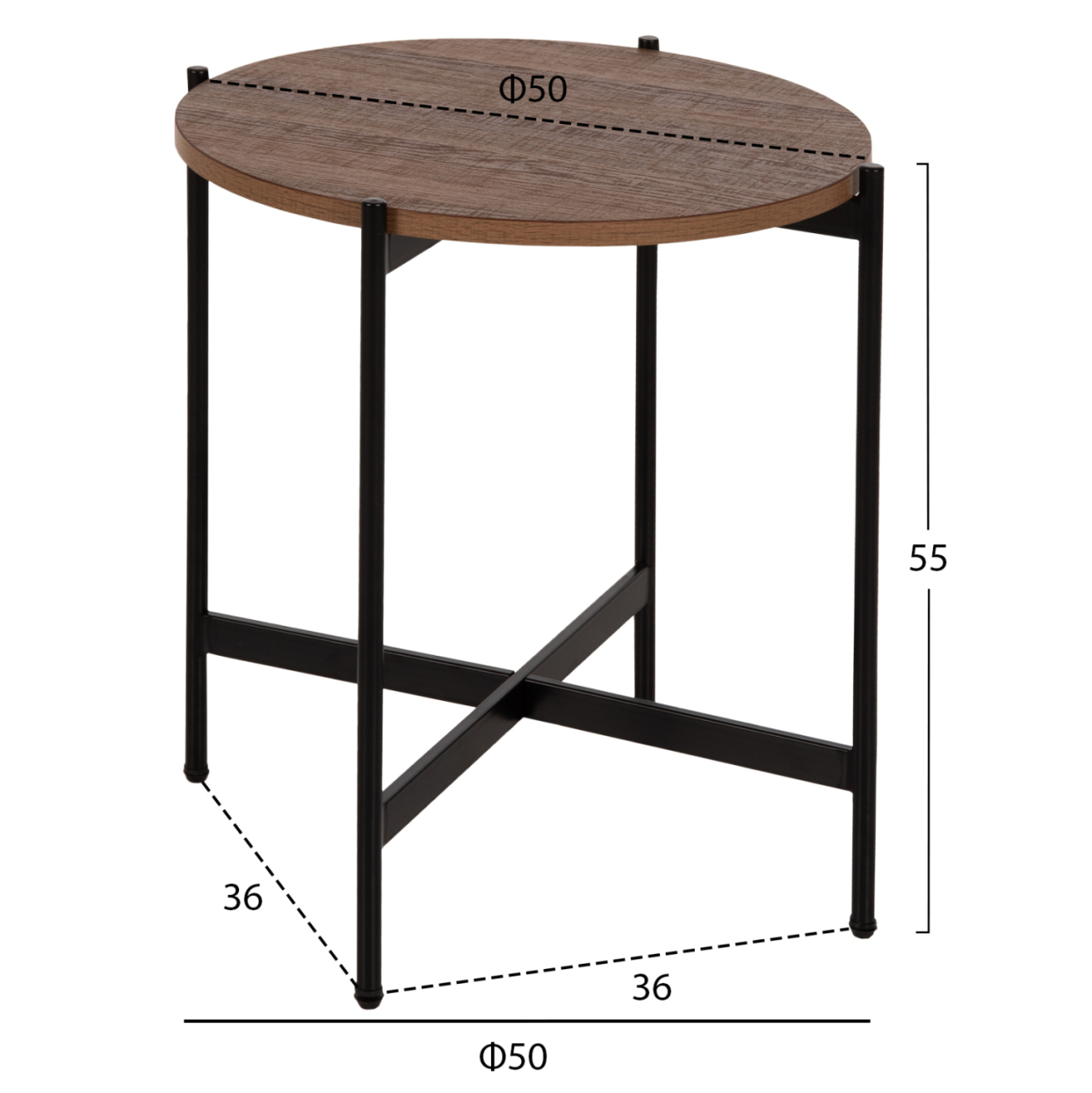 SIDE TABLE HM9589.04 MDF WALNUT-BLACK METAL BASE Φ50x55Hcm. [2]