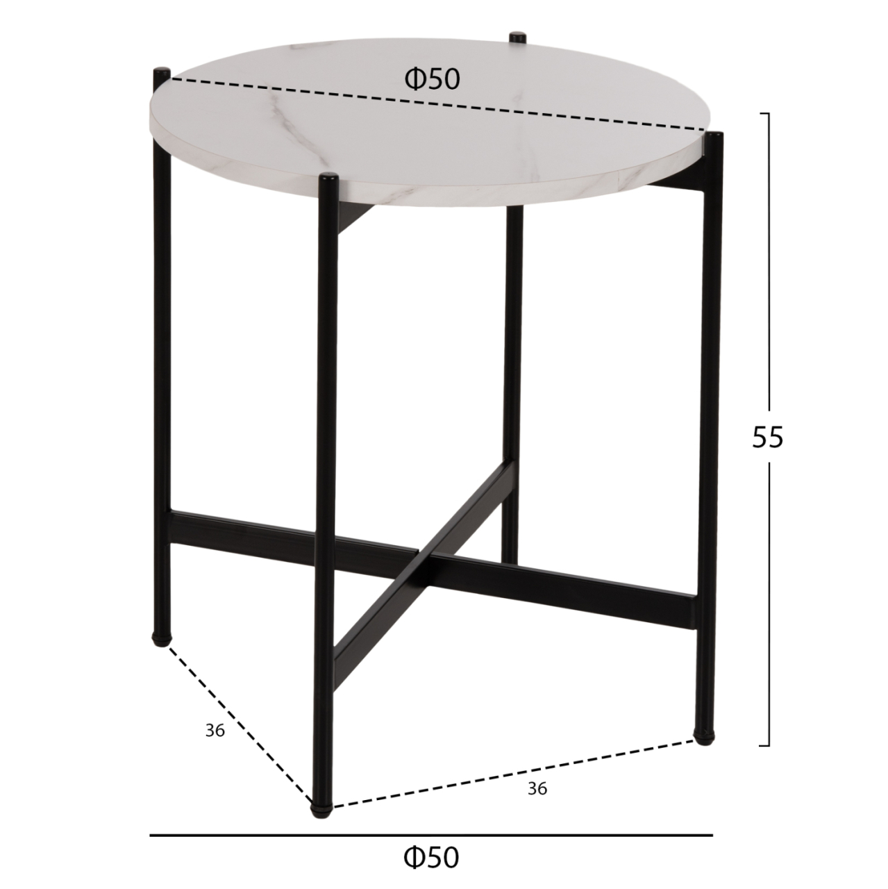 SIDE TABLE HM9589.05 MDF WHITE MARBLE-BLACK METAL BASE Φ50x55Hcm. [2]