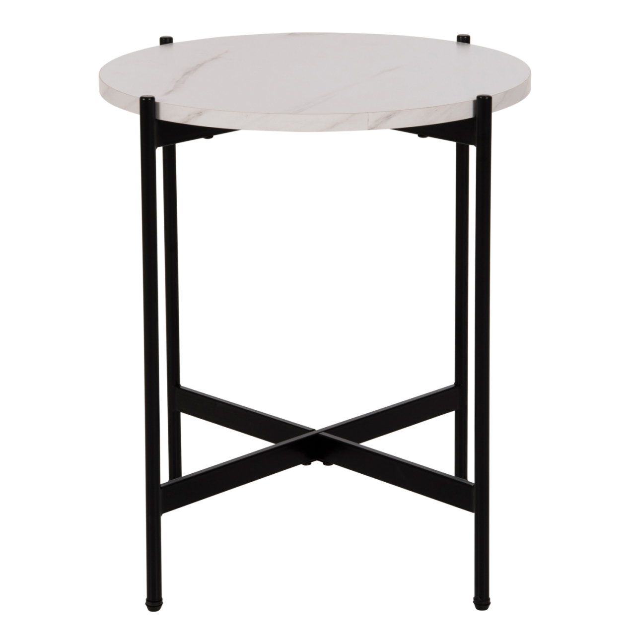 SIDE TABLE HM9589.05 MDF WHITE MARBLE-BLACK METAL BASE Φ50x55Hcm. [3]