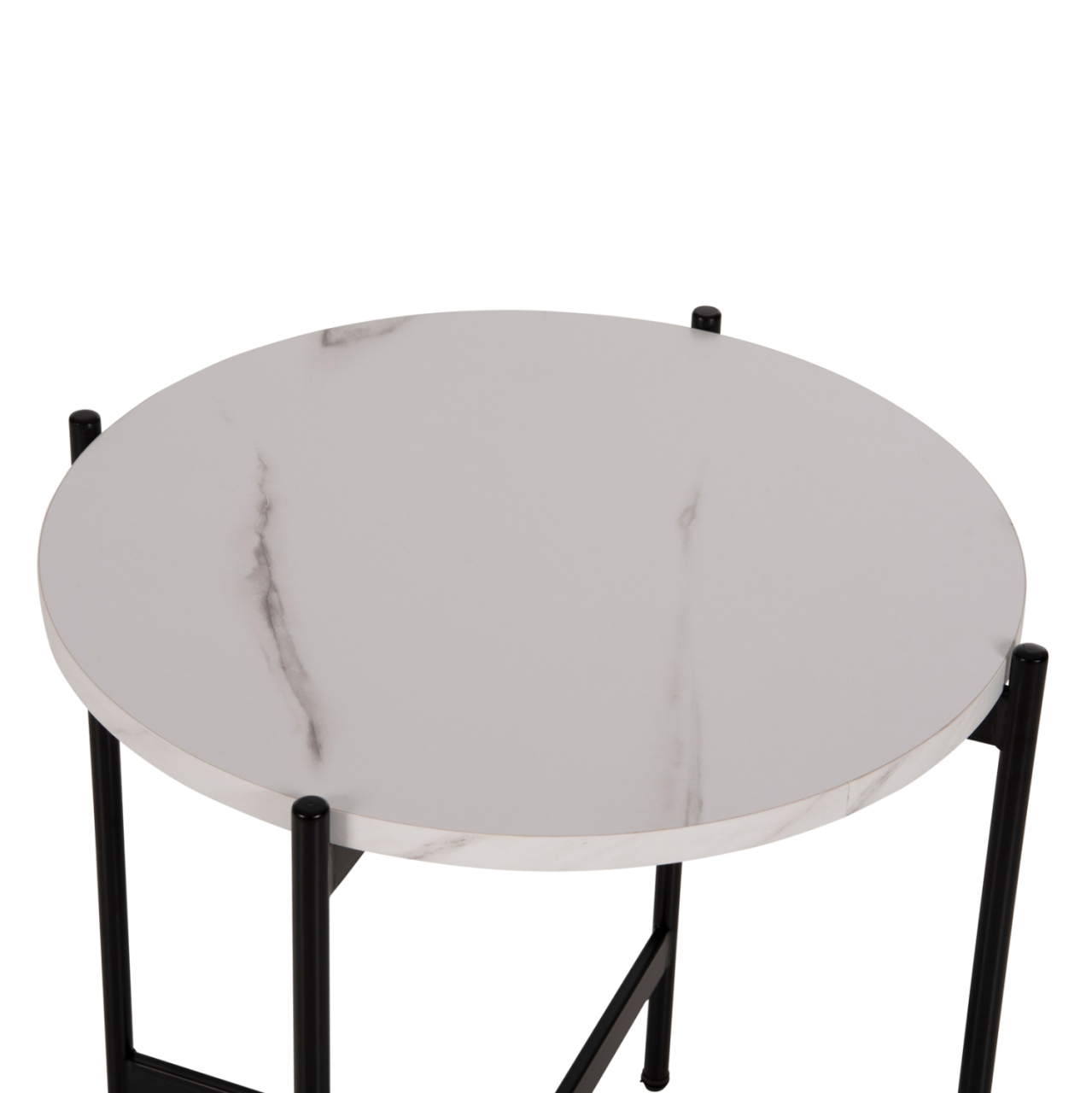 SIDE TABLE HM9589.05 MDF WHITE MARBLE-BLACK METAL BASE Φ50x55Hcm. [5]