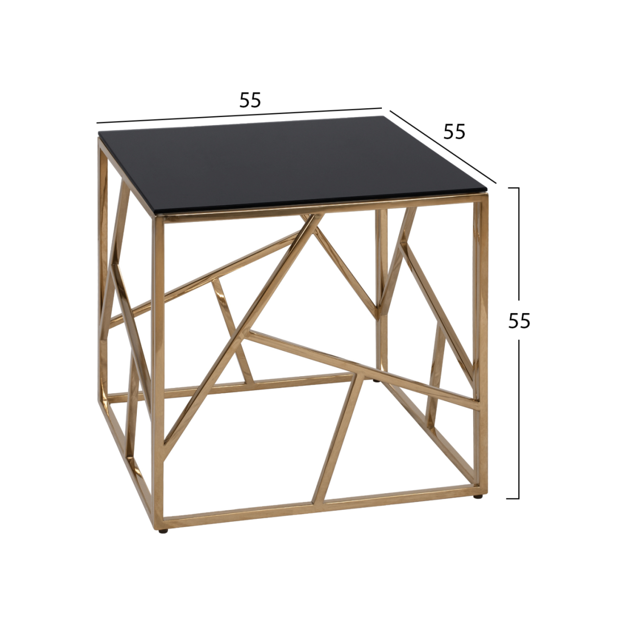 Side Table JANA with black glass and gold base 55x55x55Hcm.HM8619.01 [2]