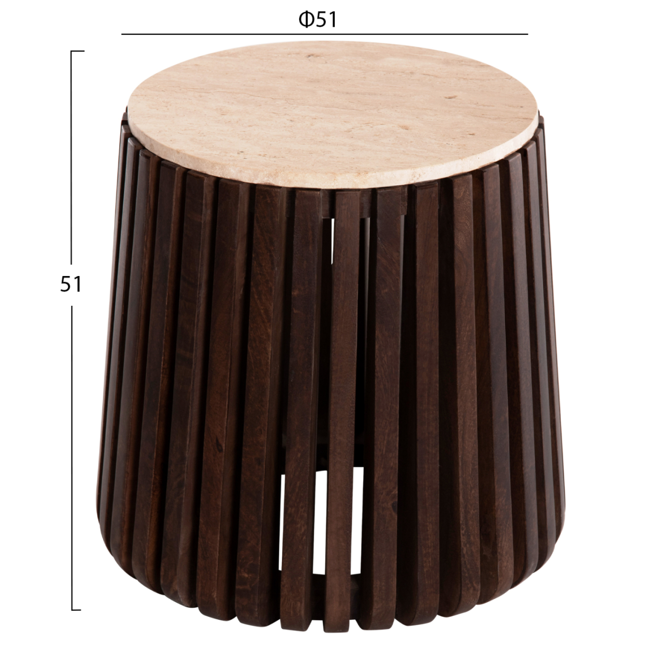 SIDE TABLE KREST HM9711 ACACIA WOOD IN LIGHT BROWN-WHITE TRAVERTINE Φ50x50Hcm. [2]