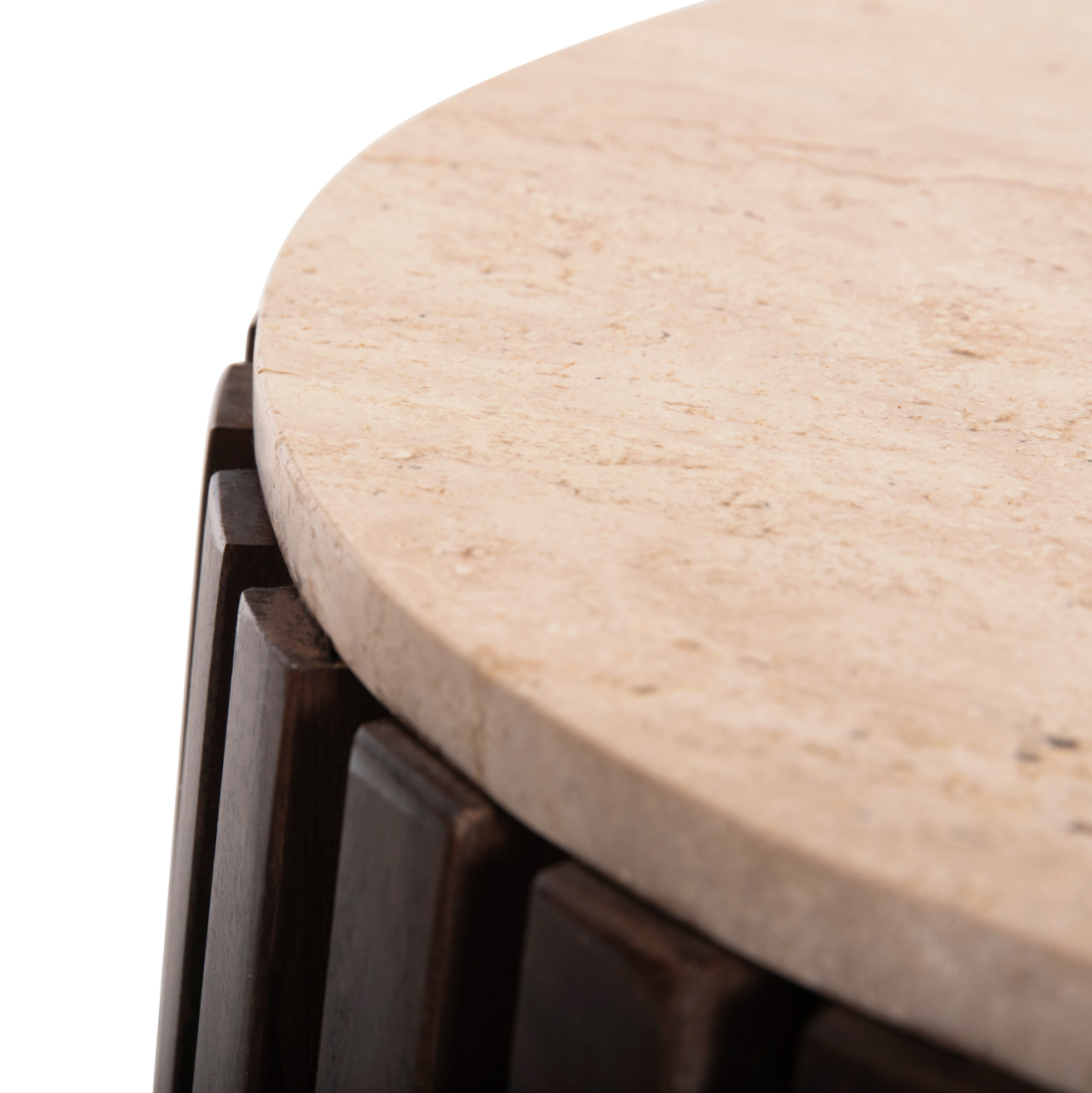 SIDE TABLE KREST HM9711 ACACIA WOOD IN LIGHT BROWN-WHITE TRAVERTINE Φ50x50Hcm. [5]
