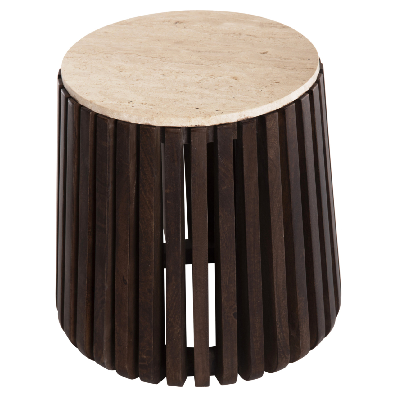 SIDE TABLE KREST HM9711 ACACIA WOOD IN LIGHT BROWN-WHITE TRAVERTINE Φ50x50Hcm. [3]