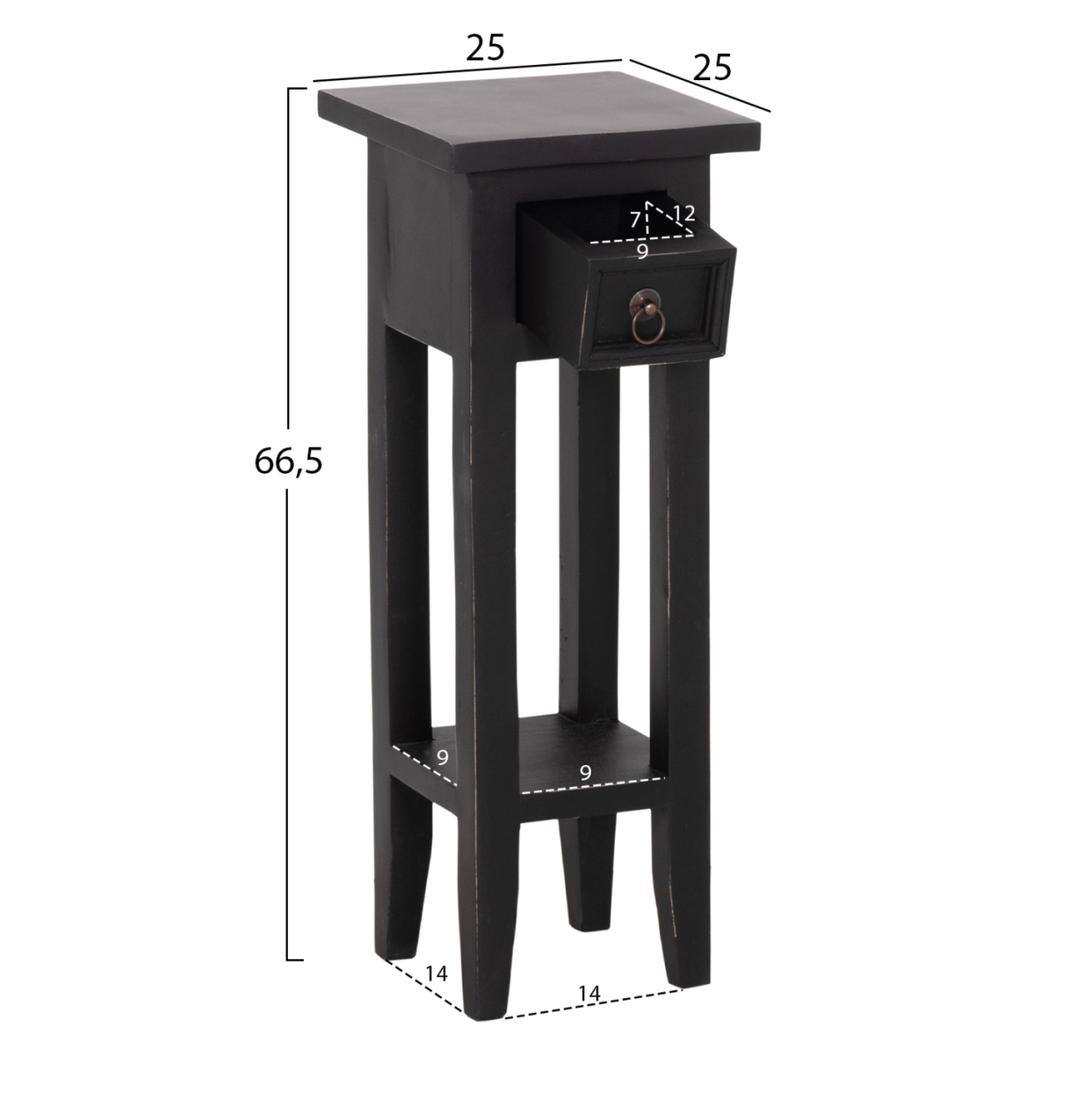 SIDE TABLE RAMU HM9484.02 MAHOGANY WOOD WITH A DRAWER IN BLACK 25x25x66,5Hcm. [2]