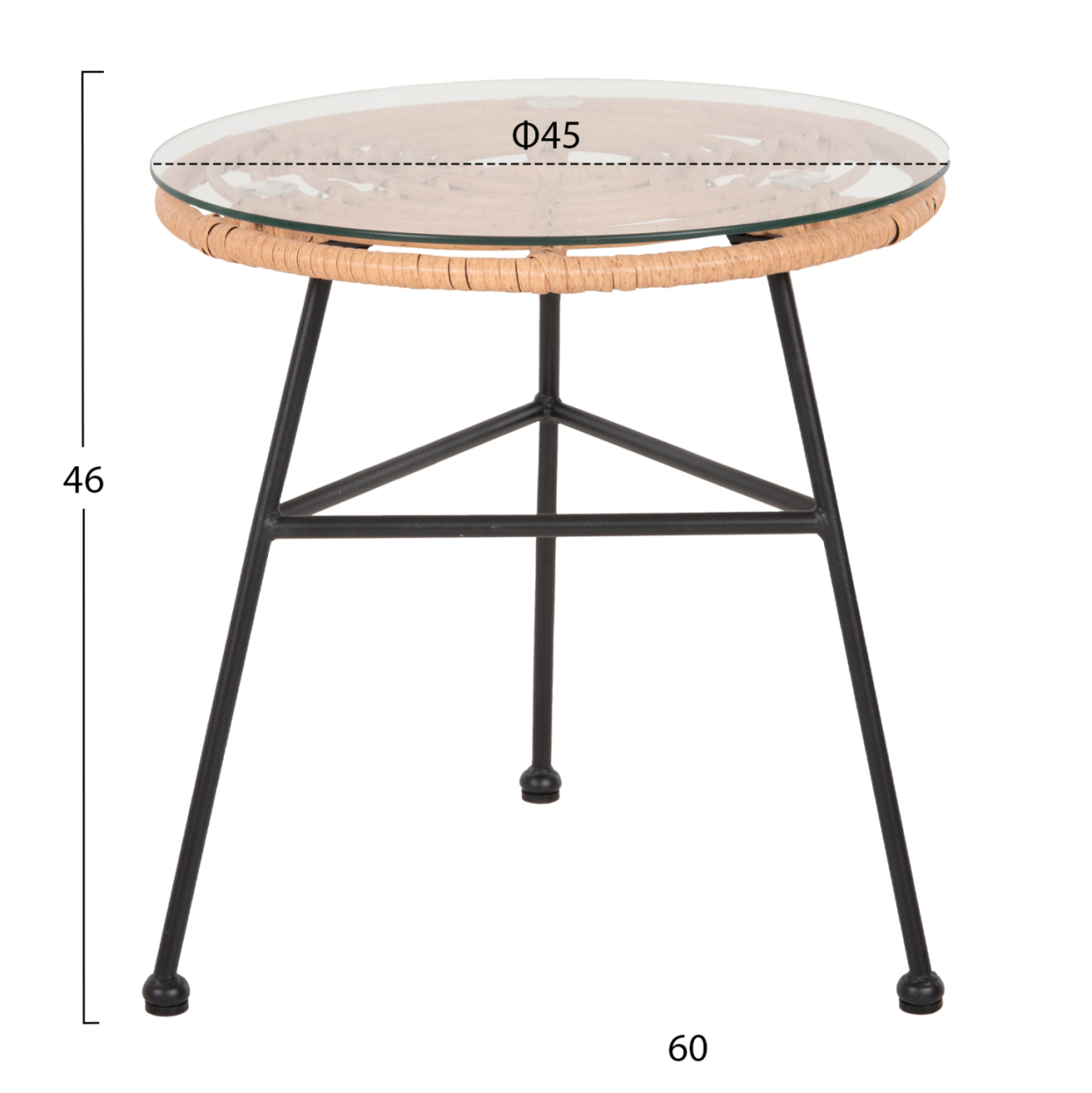SIDE TABLE ROUND BLACK METAL ALLEGRA HM5459.11 BEIGE WICKER-GLASS Φ45x46Hcm. [2]
