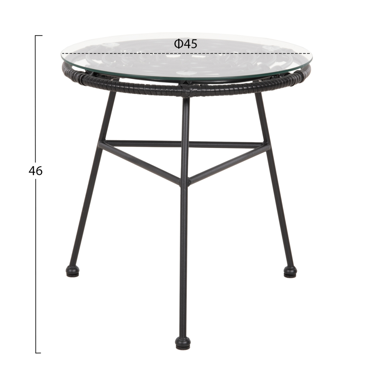 SIDE TABLE ROUND BLACK METAL ALLEGRA HM5459.12 BLACK WICKER-GLASS Φ45x46Hcm. [2]