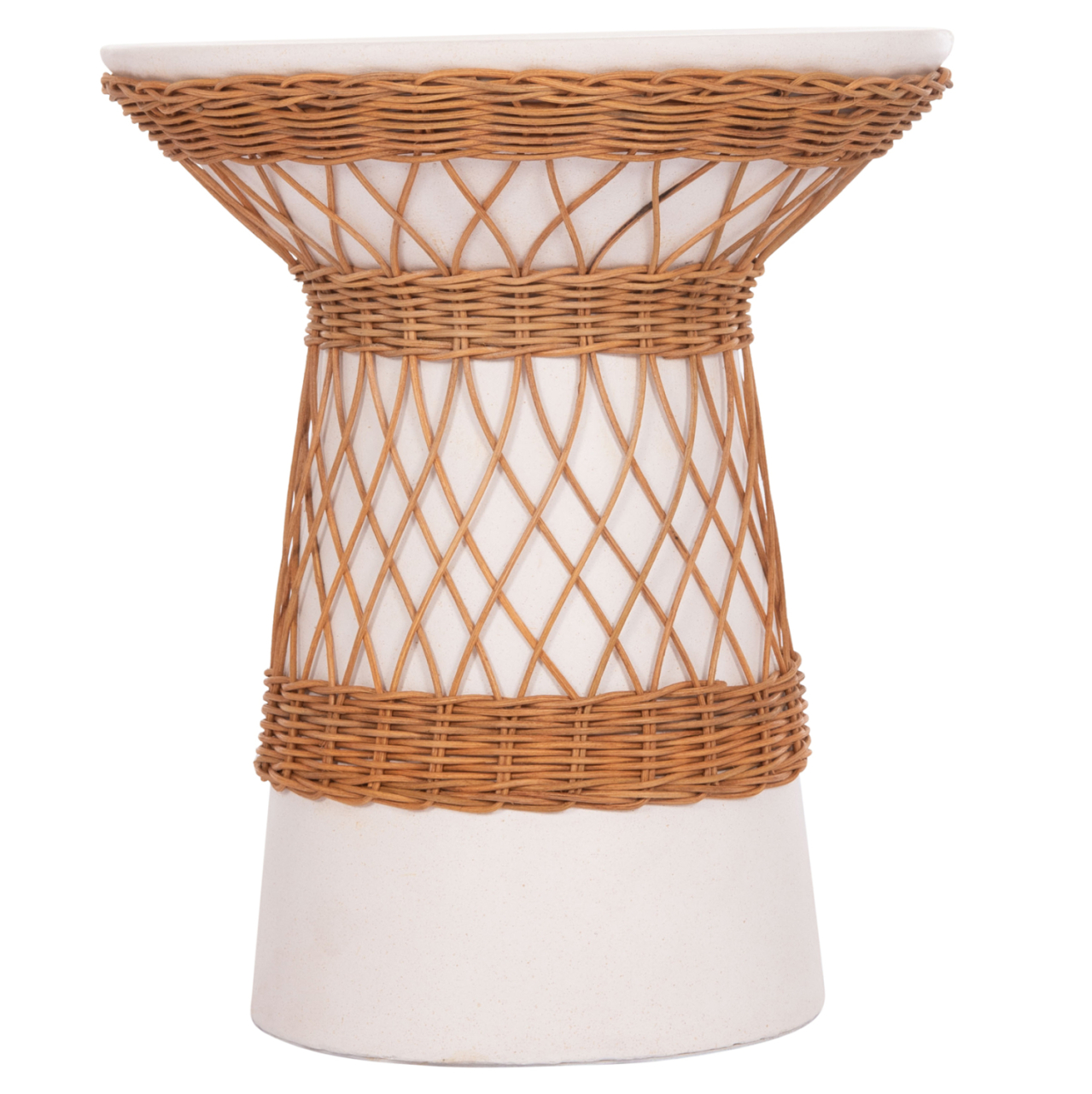 SIDE TABLE ROUND DELIA HM18167.02 FIBER CEMENT WHITE and RATTAN Φ40x45Hcm. [3]