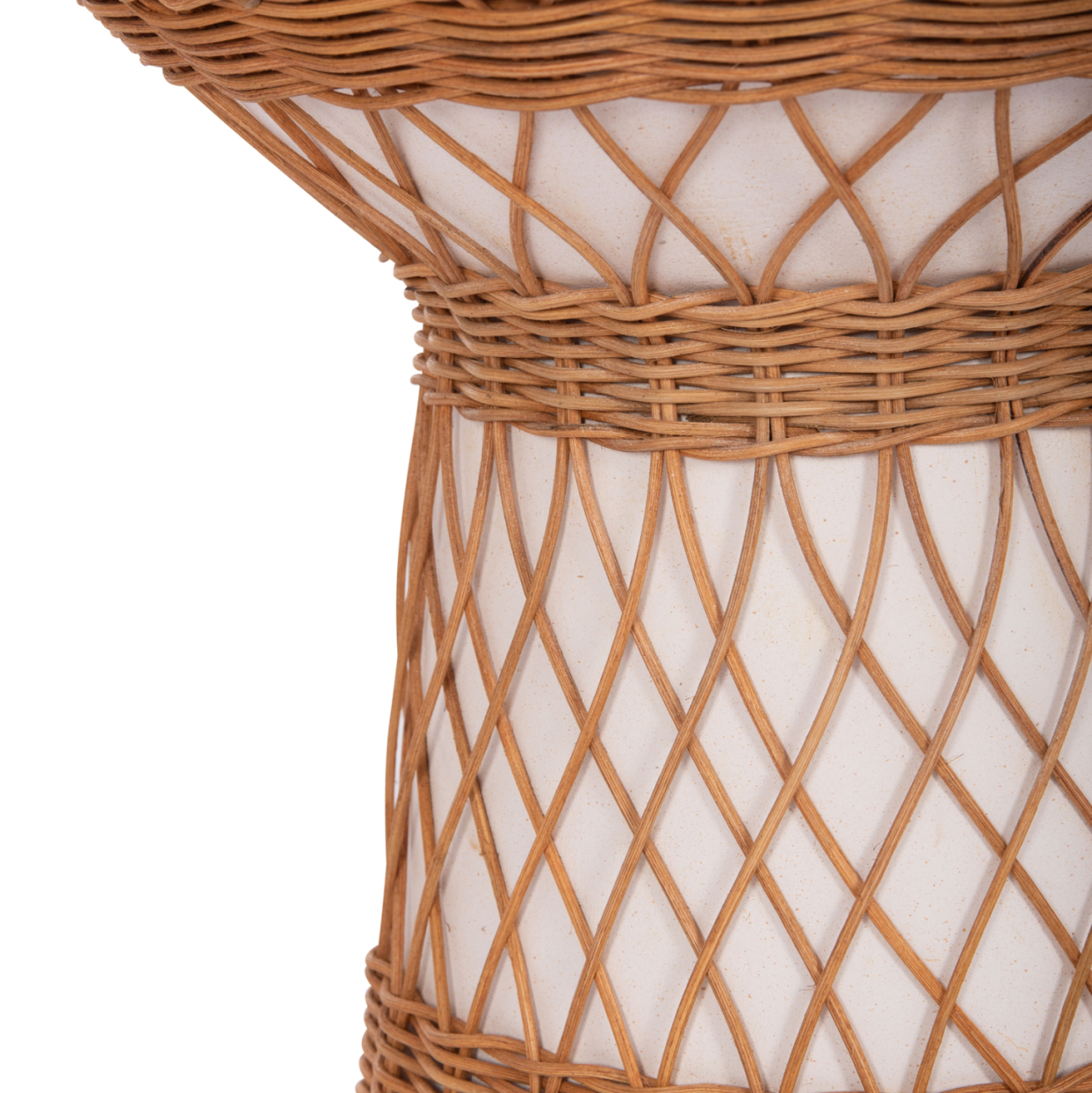 SIDE TABLE ROUND DELIA HM18167.02 FIBER CEMENT WHITE and RATTAN Φ40x45Hcm. [6]