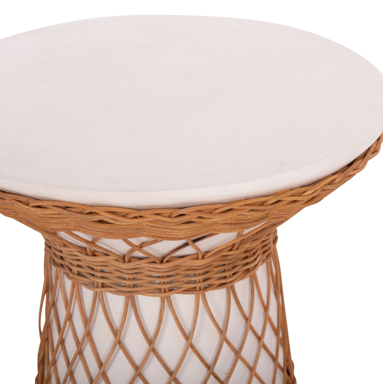 SIDE TABLE ROUND DELIA HM18167.02 FIBER CEMENT WHITE and RATTAN Φ40x45Hcm. [4]