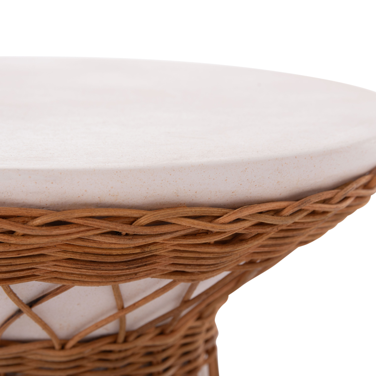 SIDE TABLE ROUND DELIA HM18167.02 FIBER CEMENT WHITE and RATTAN Φ40x45Hcm. [7]