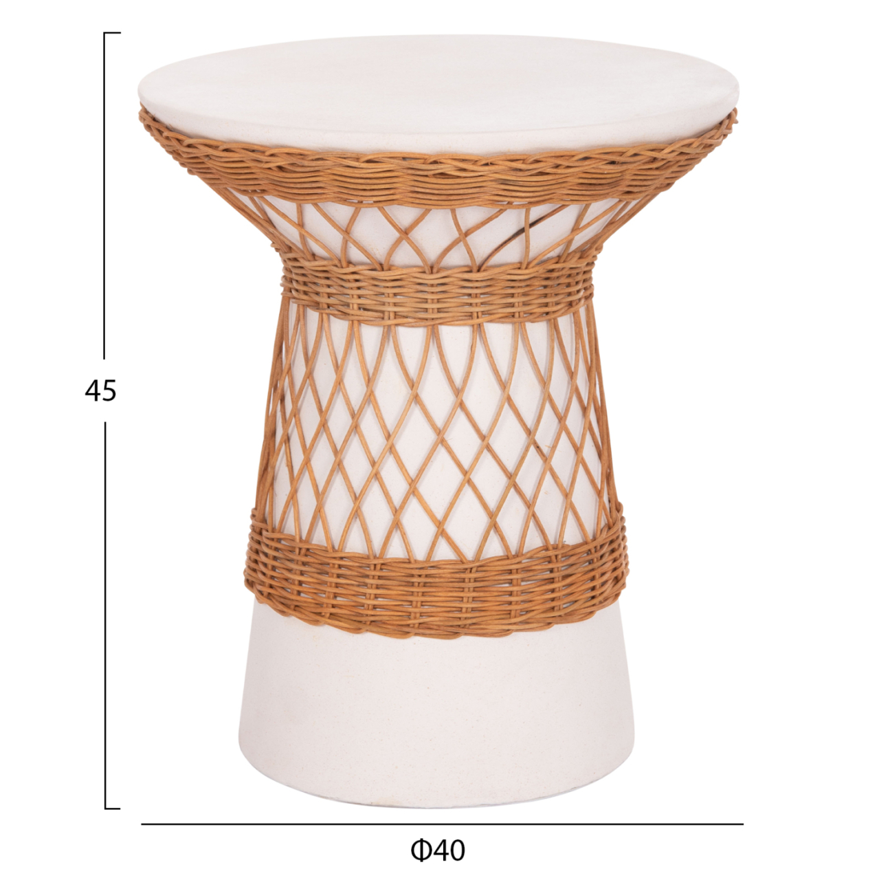 SIDE TABLE ROUND DELIA HM18167.02 FIBER CEMENT WHITE and RATTAN Φ40x45Hcm. [2]