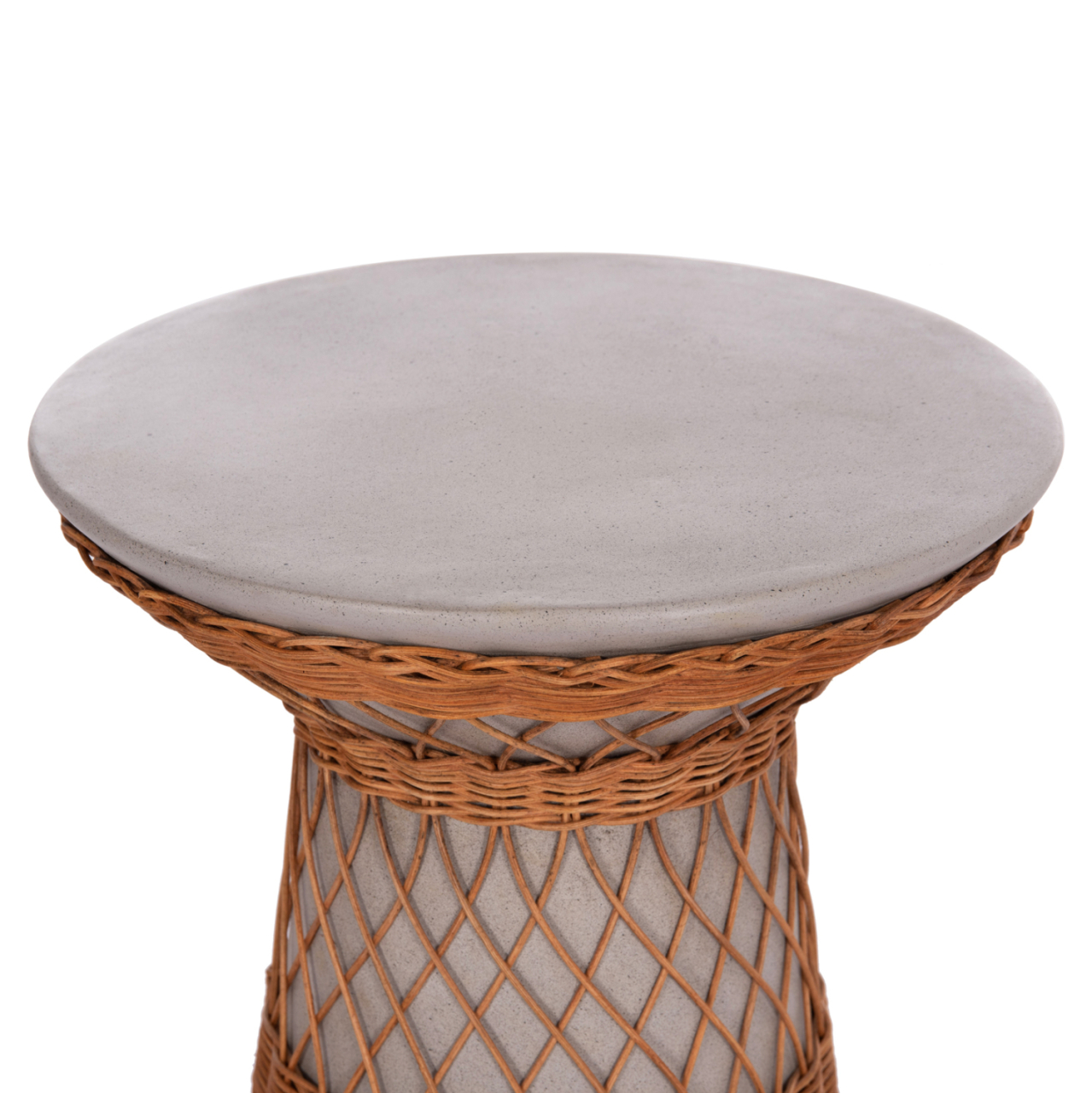 SIDE TABLE ROUND DELIA HM18167.03 FIBER CEMENT GREY and RATTAN Φ40x45Hcm. [4]