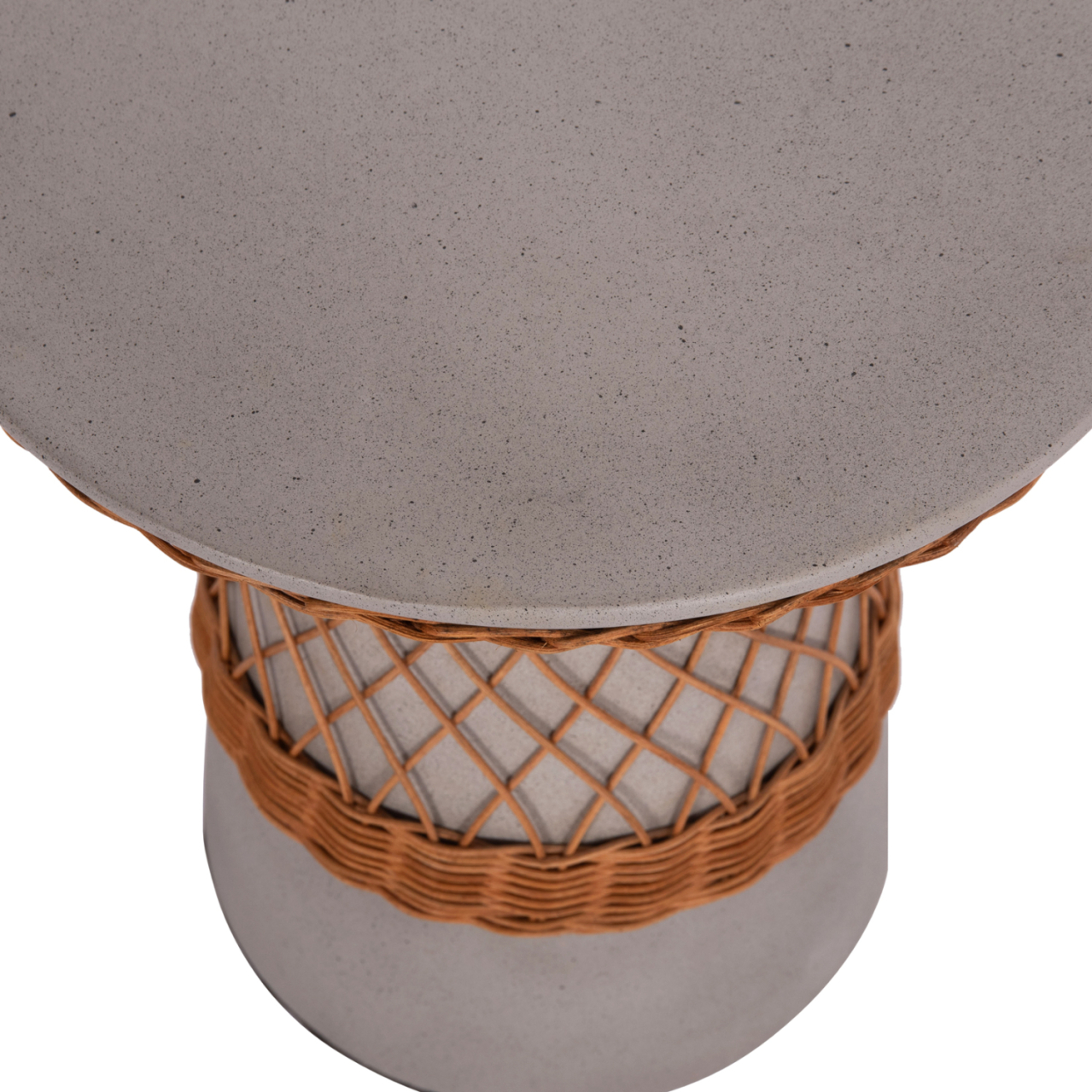 SIDE TABLE ROUND DELIA HM18167.03 FIBER CEMENT GREY and RATTAN Φ40x45Hcm. [9]