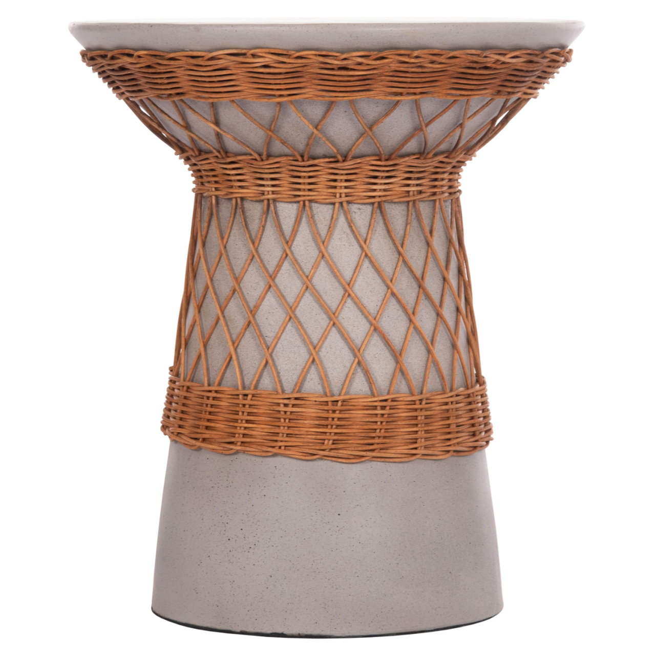SIDE TABLE ROUND DELIA HM18167.03 FIBER CEMENT GREY and RATTAN Φ40x45Hcm. [3]