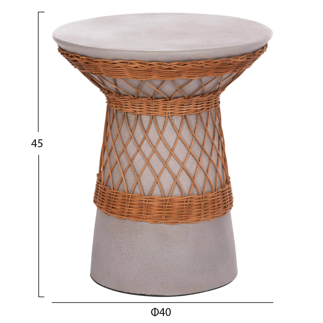 SIDE TABLE ROUND DELIA HM18167.03 FIBER CEMENT GREY and RATTAN Φ40x45Hcm. [2]