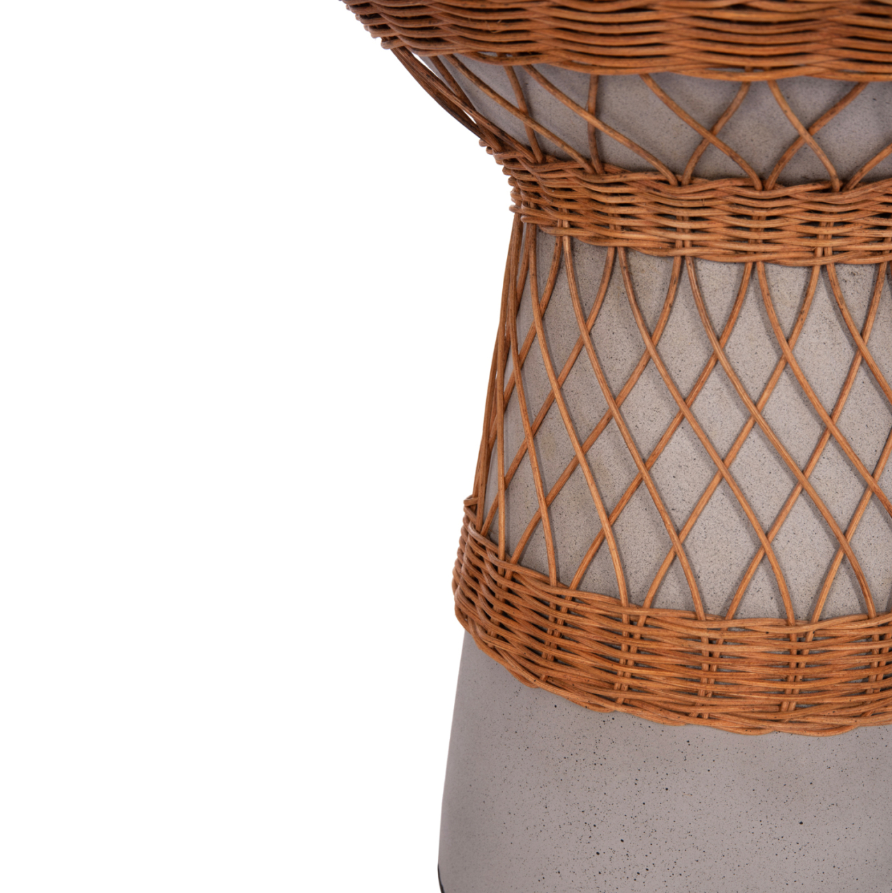 SIDE TABLE ROUND DELIA HM18167.03 FIBER CEMENT GREY and RATTAN Φ40x45Hcm. [6]