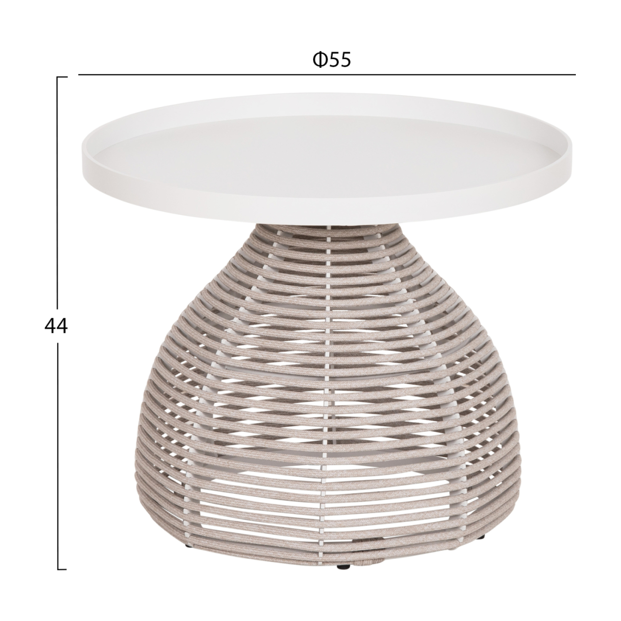 SIDE TABLE ROUND DRISCOLL HM6477.02 CREAM WHITE ALUMINUM-LIGHT GREY ROPE Φ55x44Hcm. [2]
