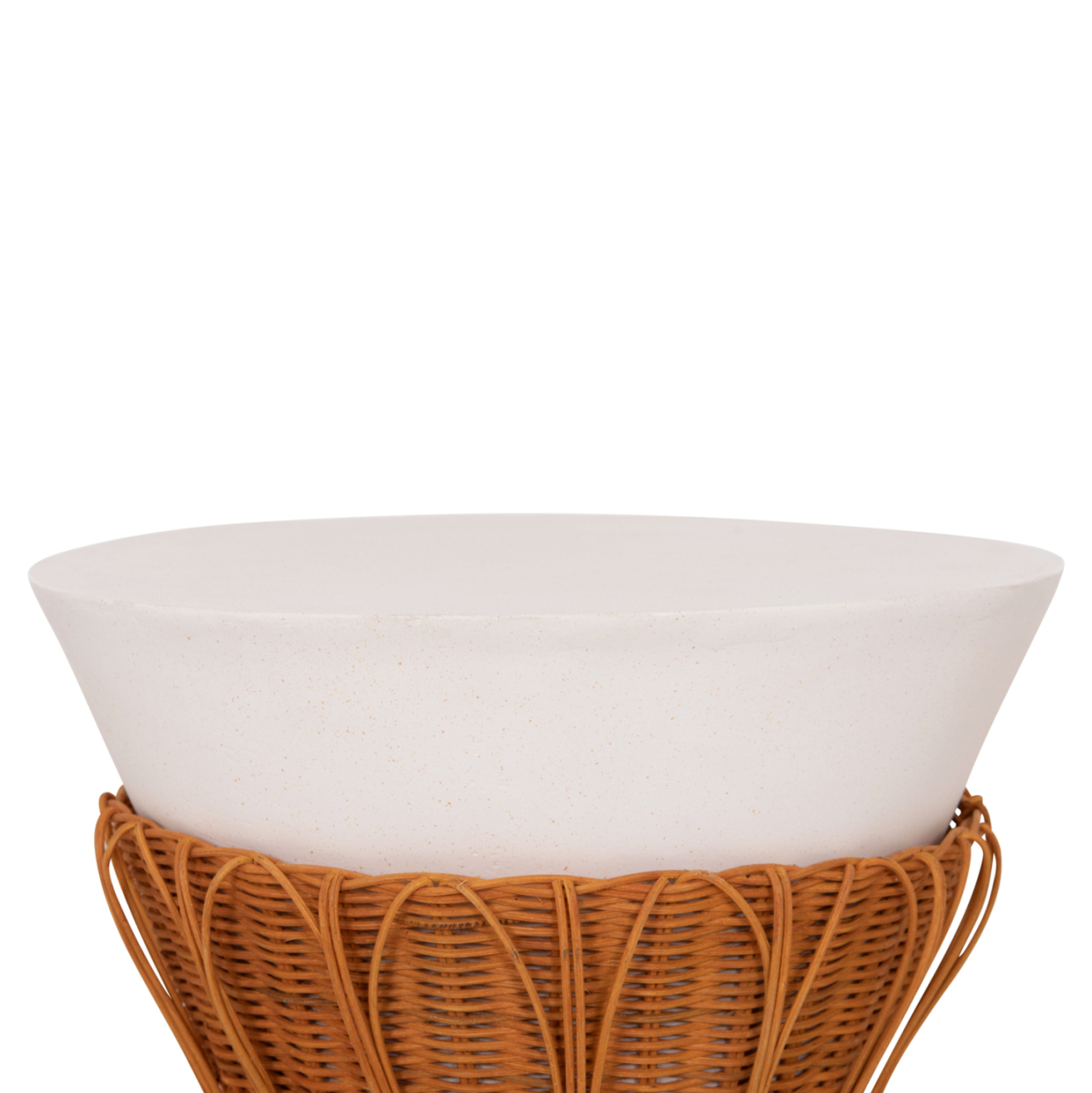 SIDE TABLE ROUND PERRAL HM18164.02S FIBER CEMENT IN WHITE-NATURAL RATTAN--Φ42x36Hcm. [4]
