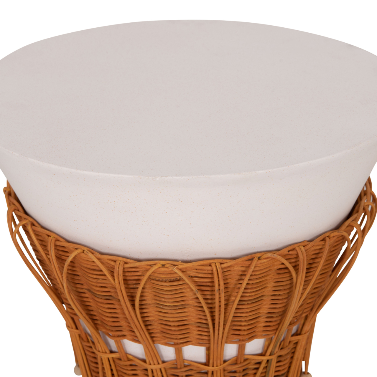 SIDE TABLE ROUND PERRAL HM18164.02S FIBER CEMENT IN WHITE-NATURAL RATTAN--Φ42x36Hcm. [7]