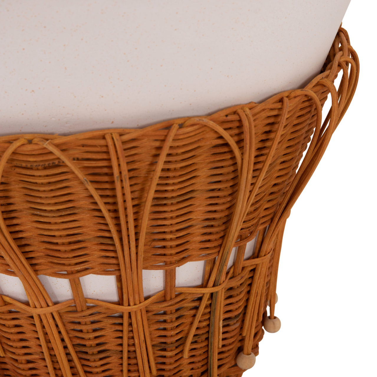 SIDE TABLE ROUND PERRAL HM18164.02S FIBER CEMENT IN WHITE-NATURAL RATTAN--Φ42x36Hcm. [9]