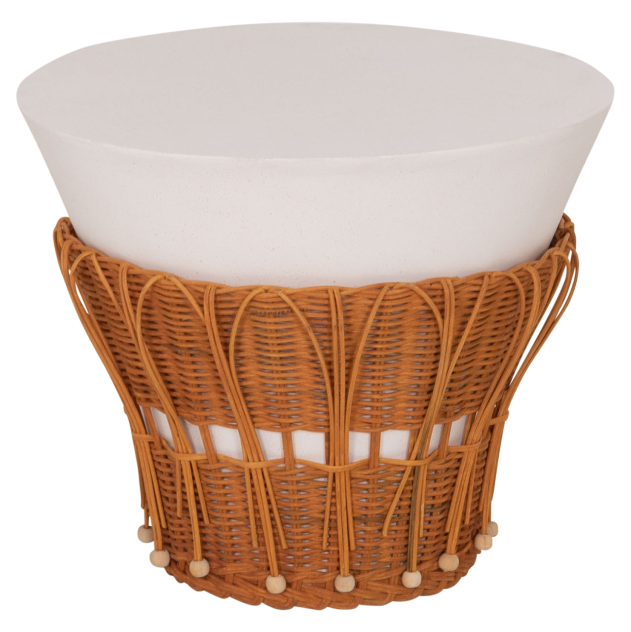 SIDE TABLE ROUND PERRAL HM18164.02S FIBER CEMENT IN WHITE-NATURAL RATTAN--Φ42x36Hcm. [6]