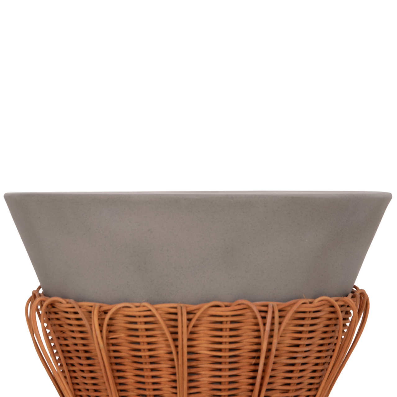 SIDE TABLE ROUND PERRAL HM18164.03S FIBER CEMENT IN GREY--NATURAL RATTAN--Φ42x36Hcm. [4]