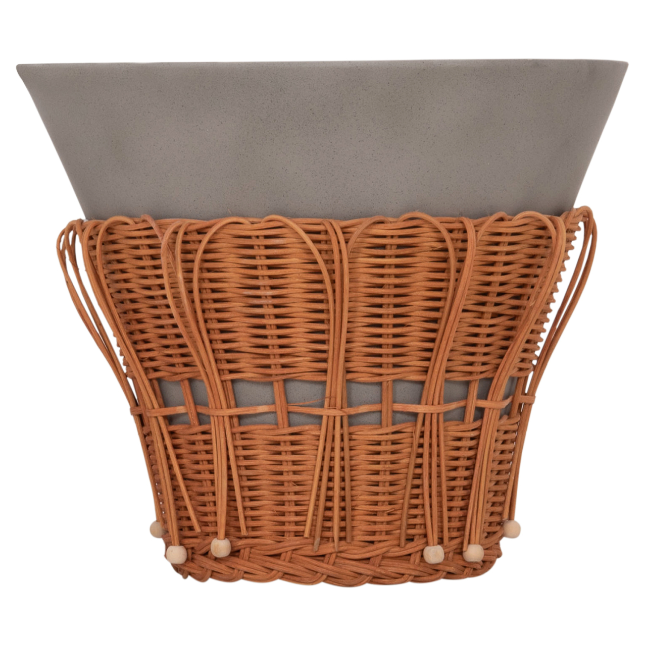 SIDE TABLE ROUND PERRAL HM18164.03S FIBER CEMENT IN GREY--NATURAL RATTAN--Φ42x36Hcm. [3]