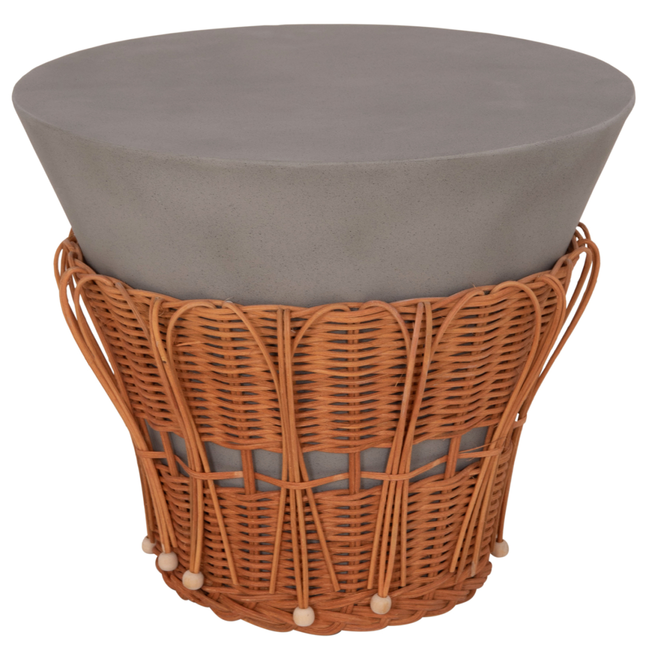 SIDE TABLE ROUND PERRAL HM18164.03S FIBER CEMENT IN GREY--NATURAL RATTAN--Φ42x36Hcm. [6]