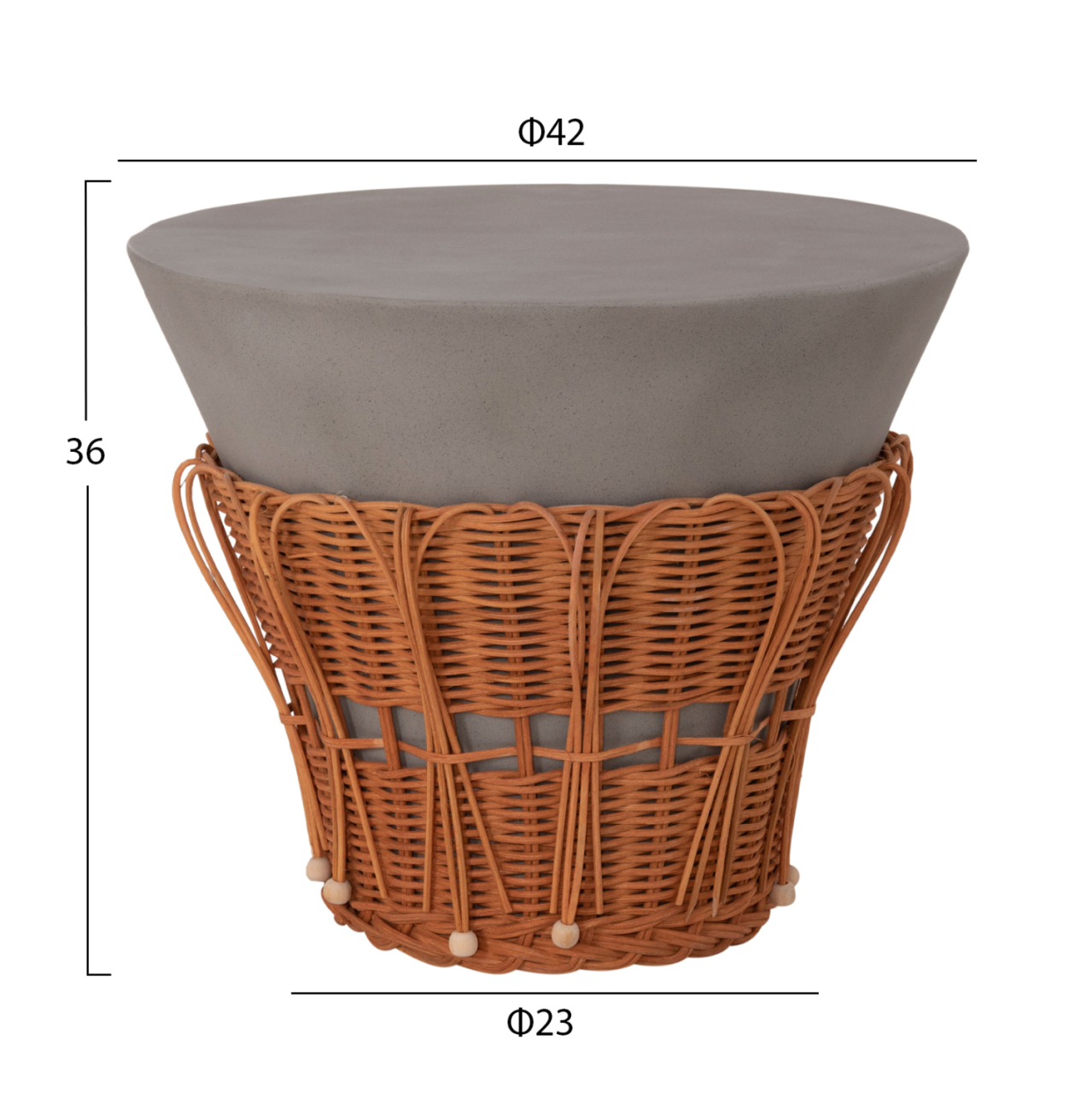 SIDE TABLE ROUND PERRAL HM18164.03S FIBER CEMENT IN GREY--NATURAL RATTAN--Φ42x36Hcm. [2]