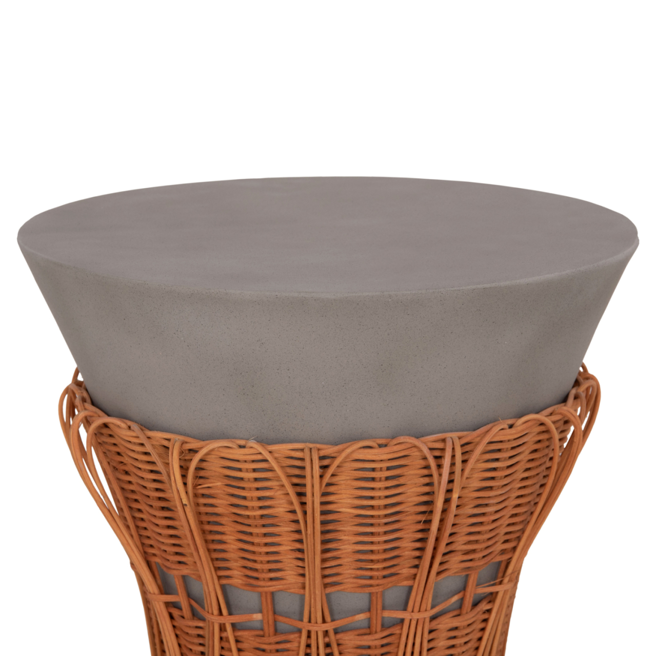 SIDE TABLE ROUND PERRAL HM18164.03S FIBER CEMENT IN GREY--NATURAL RATTAN--Φ42x36Hcm. [7]