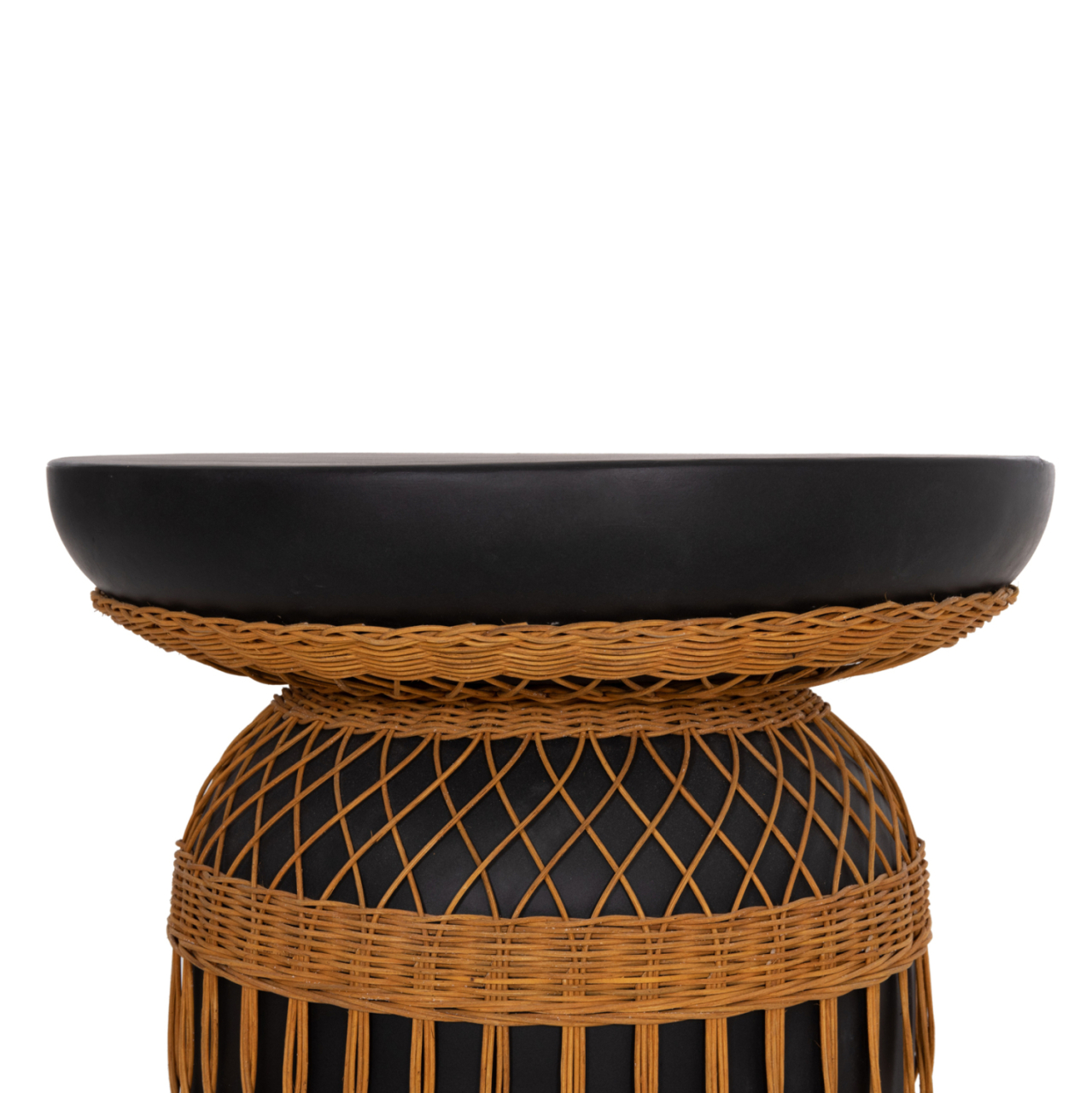 SIDE TABLE ROUND PRILEP HM18159.01 FIBER CEMENT IN BLACK and RATTAN--Φ60x76.5Hcm. [4]