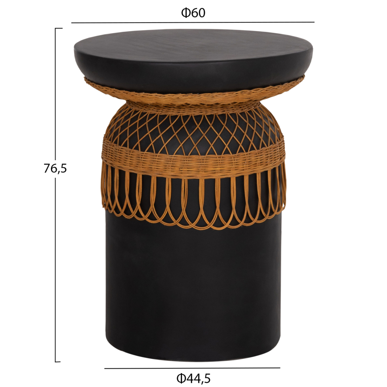 SIDE TABLE ROUND PRILEP HM18159.01 FIBER CEMENT IN BLACK and RATTAN--Φ60x76.5Hcm. [2]