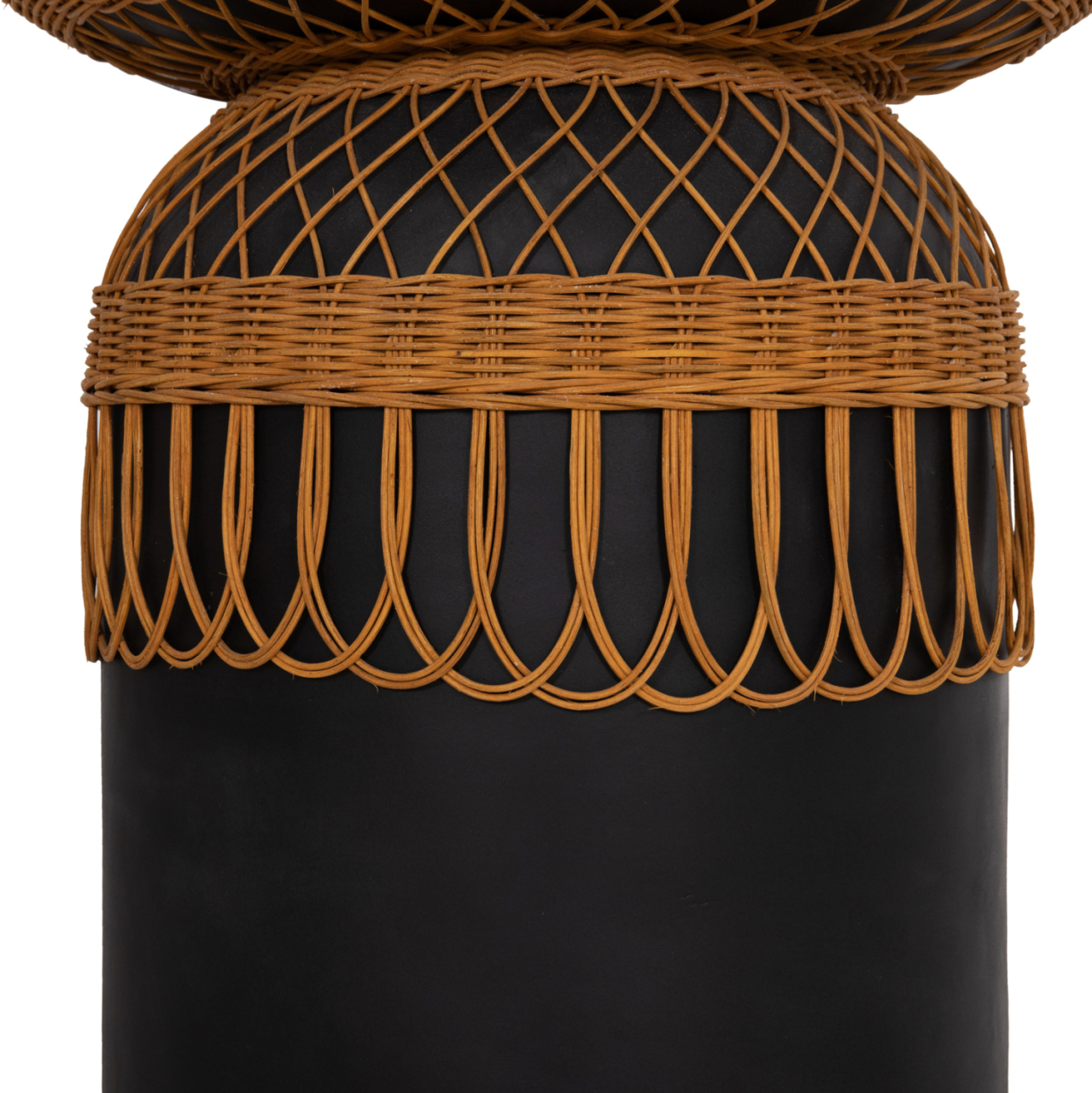 SIDE TABLE ROUND PRILEP HM18159.01 FIBER CEMENT IN BLACK and RATTAN--Φ60x76.5Hcm. [5]