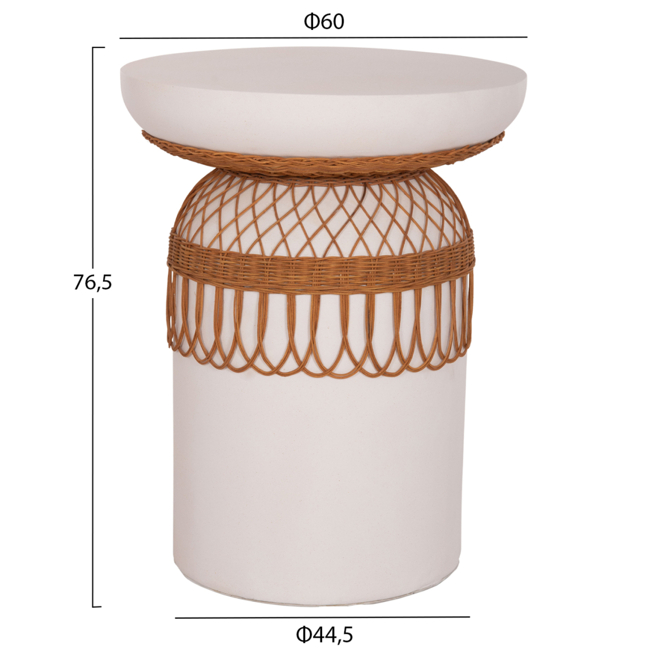 SIDE TABLE ROUND PRILEP HM18159.02 FIBER CEMENT IN WHITE and RATTAN--Φ60x76.5Hcm. [2]
