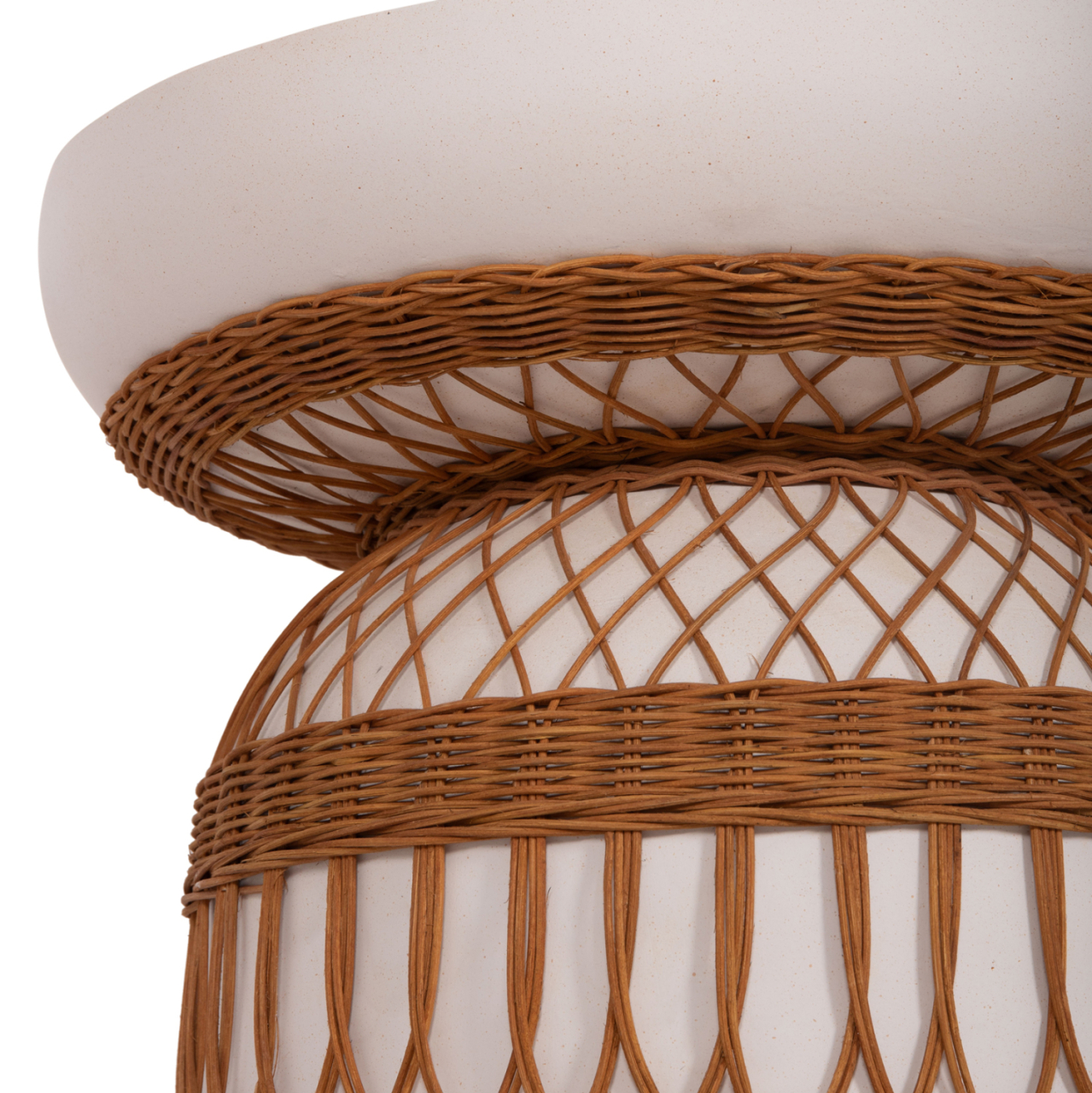 SIDE TABLE ROUND PRILEP HM18159.02 FIBER CEMENT IN WHITE and RATTAN--Φ60x76.5Hcm. [10]