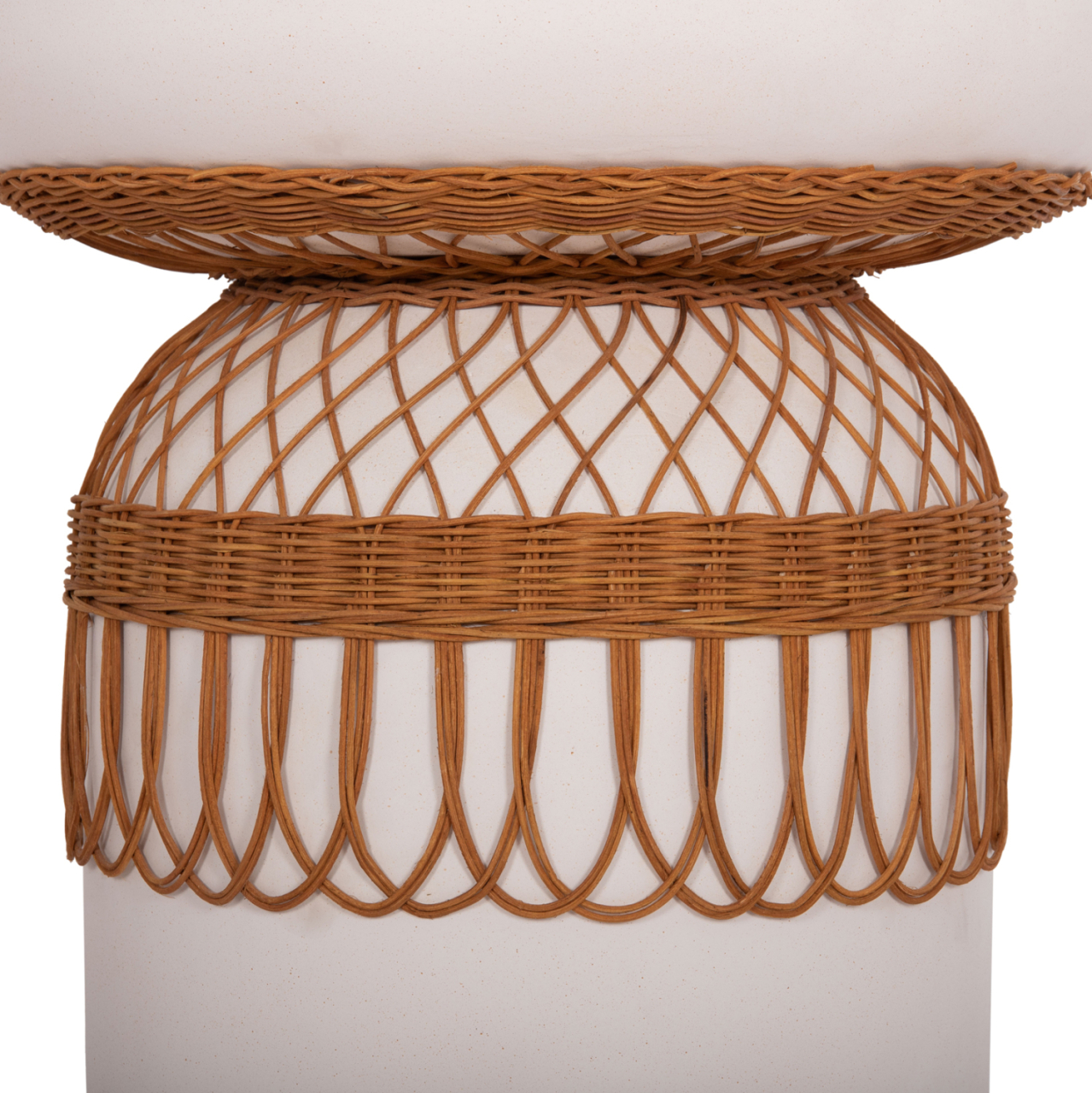 SIDE TABLE ROUND PRILEP HM18159.02 FIBER CEMENT IN WHITE and RATTAN--Φ60x76.5Hcm. [5]