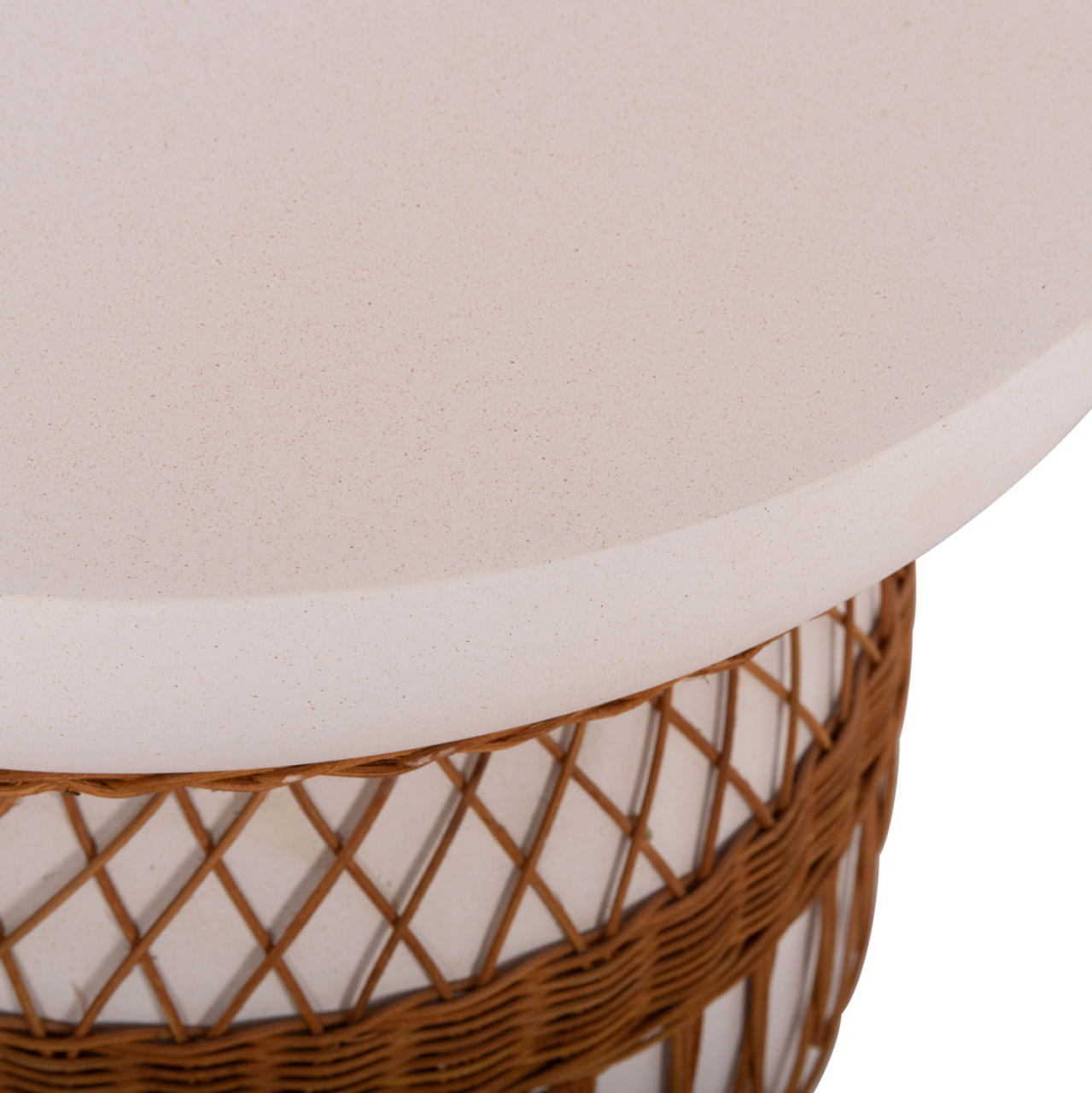 SIDE TABLE ROUND PRILEP HM18159.02 FIBER CEMENT IN WHITE and RATTAN--Φ60x76.5Hcm. [8]